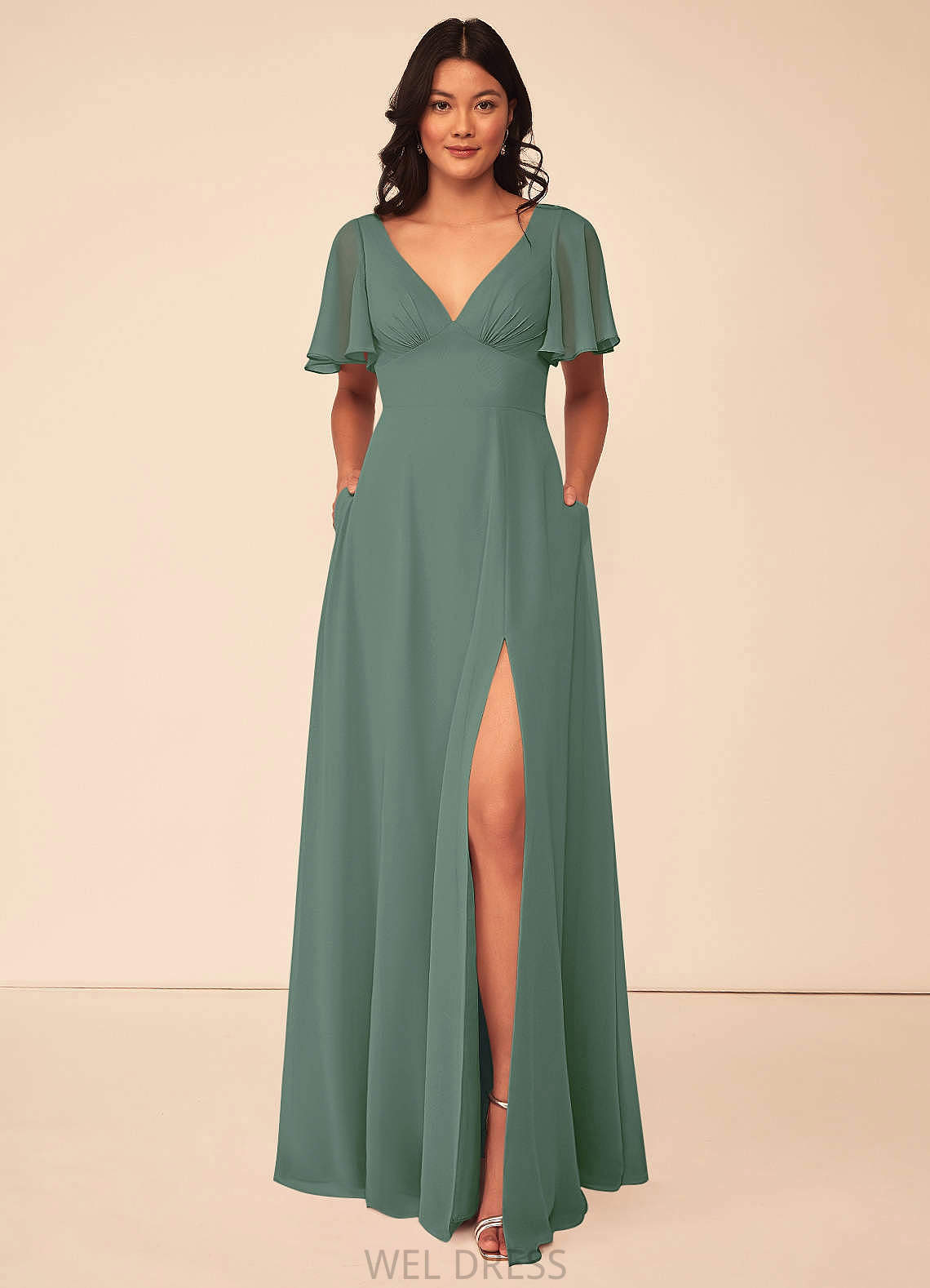 Denise Floor Length Natural Waist Sleeveless Spaghetti Staps A-Line/Princess Bridesmaid Dresses