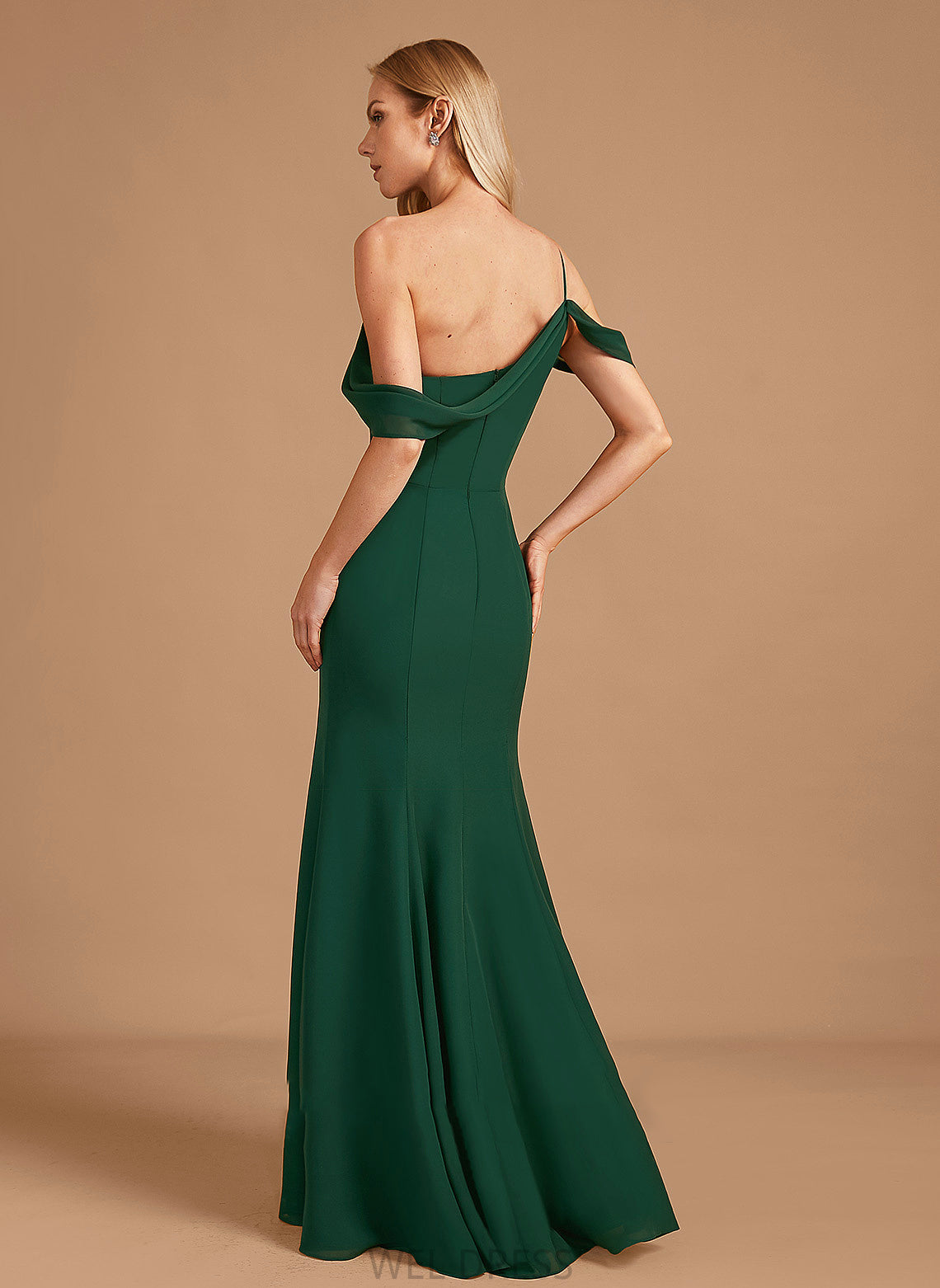 Embellishment Fabric Length Silhouette SplitFront Floor-Length One-Shoulder Trumpet/Mermaid Neckline Sloane Spaghetti Staps A-Line/Princess