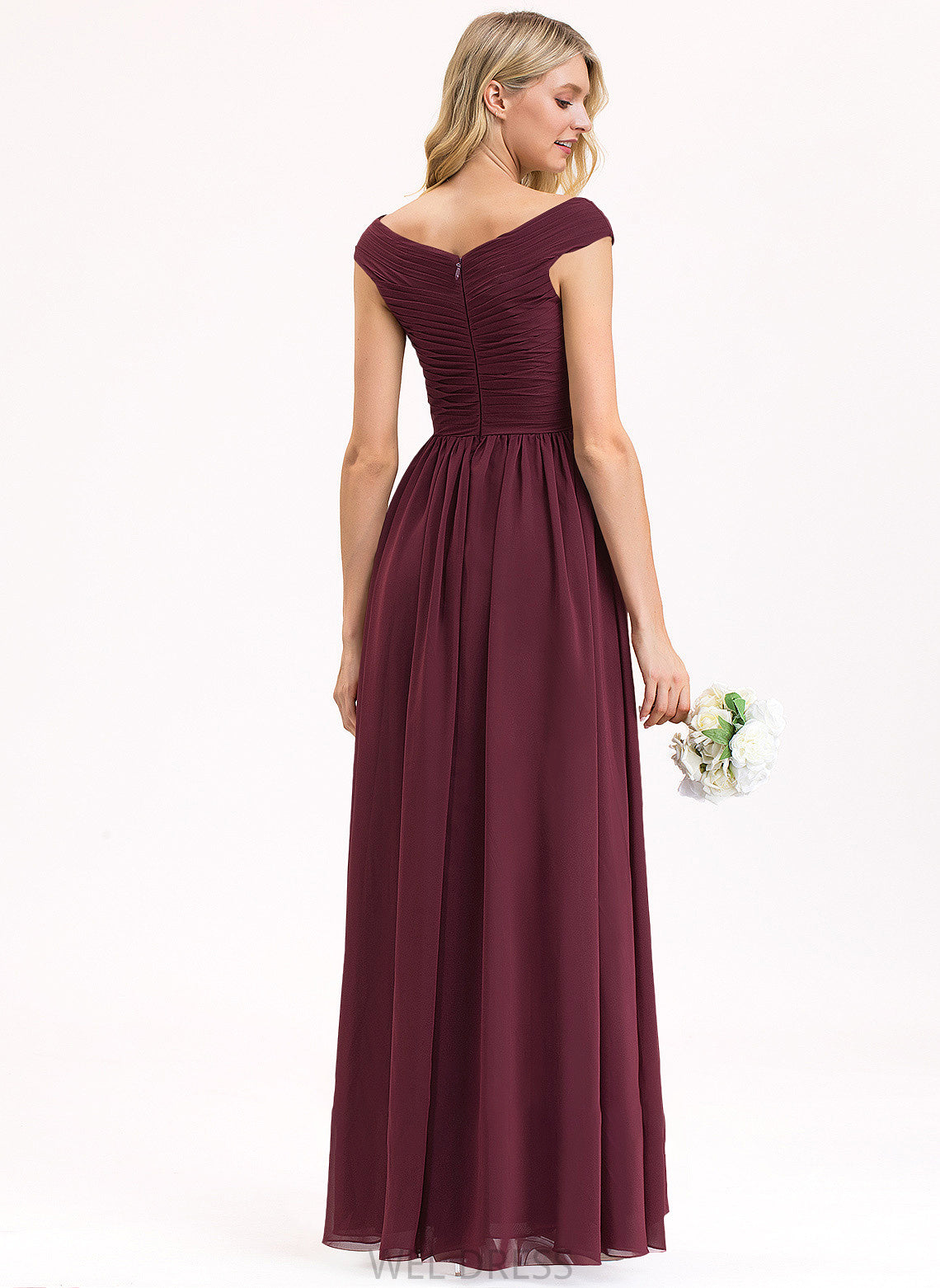 Ada Prom Dresses Ruffle With Off-the-Shoulder Chiffon A-Line Floor-Length Pockets Split Front