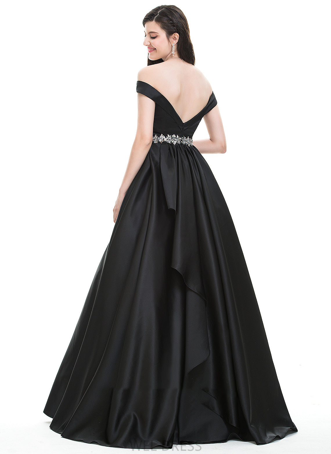 Beading Satin Floor-Length Ball-Gown/Princess With Prom Dresses Noelle Off-the-Shoulder