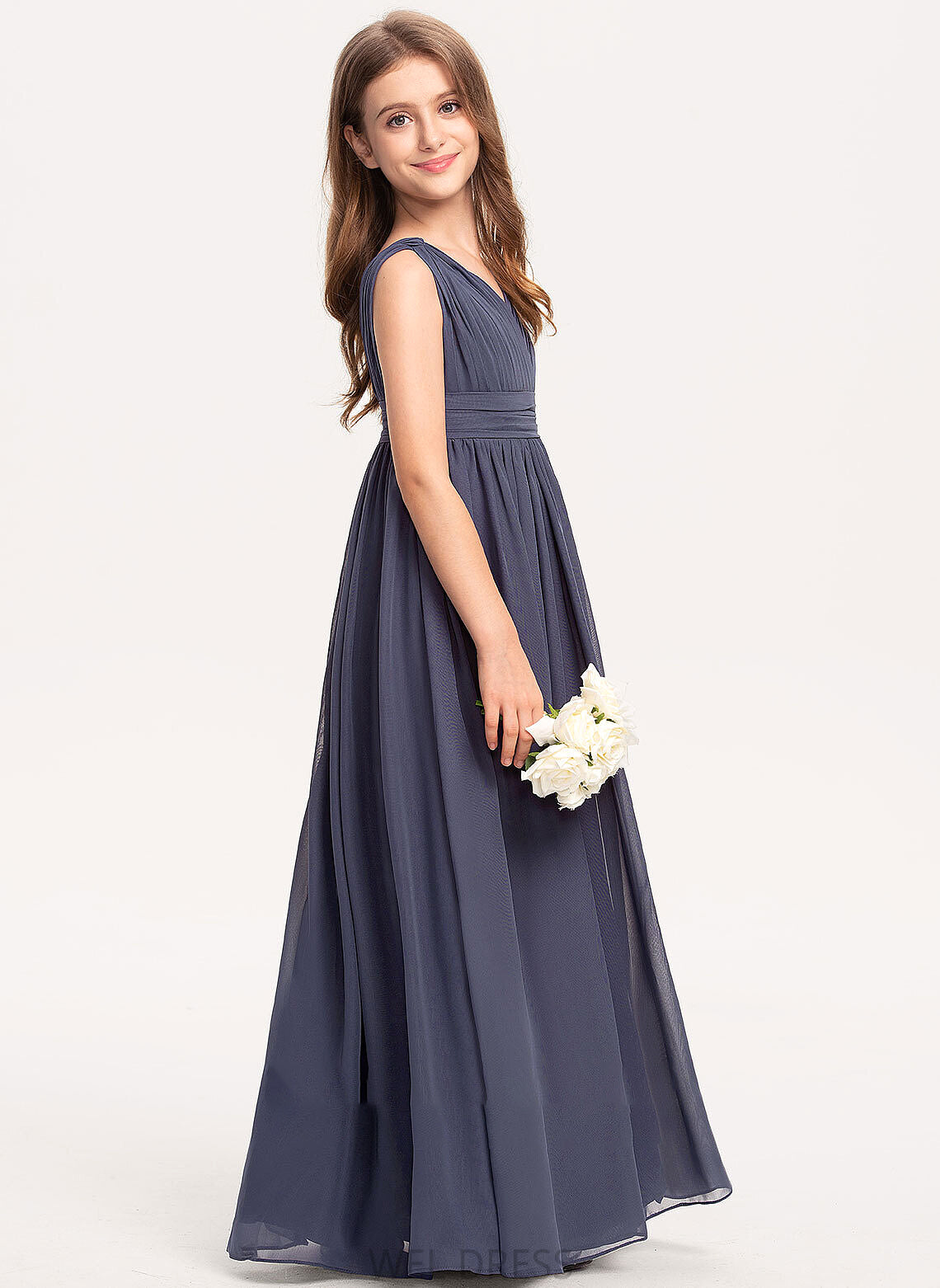 Chiffon Ruffle V-neck Arabella Junior Bridesmaid Dresses A-Line With Floor-Length