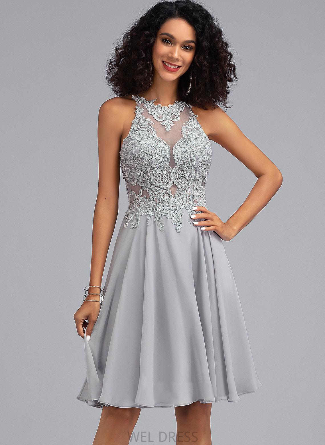 Sequins Yesenia Scoop Chiffon Dress Neck Knee-Length A-Line With Homecoming Dresses Homecoming