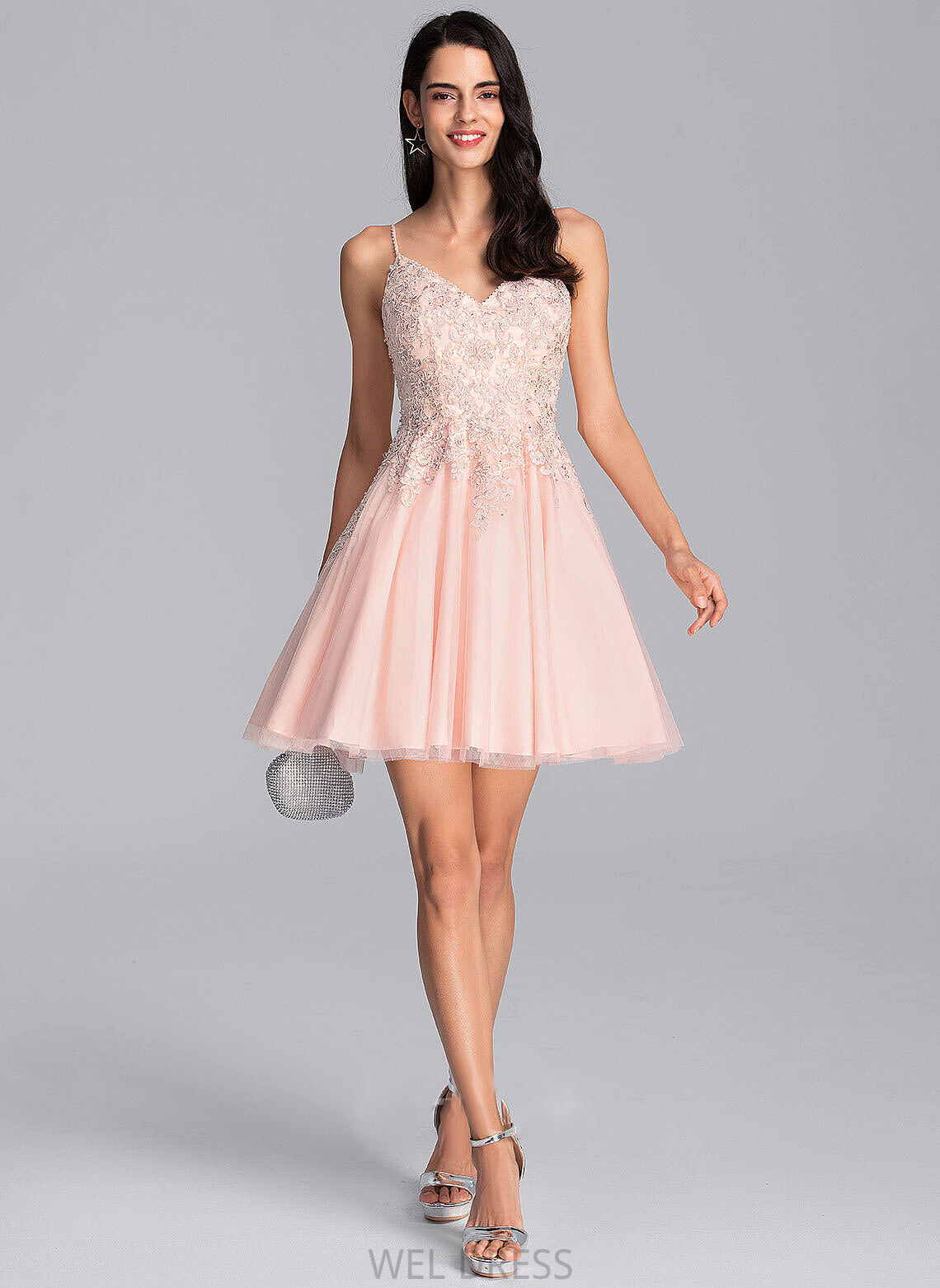Prom Dresses Tulle With Sequins A-Line Lucille Beading Short/Mini V-neck