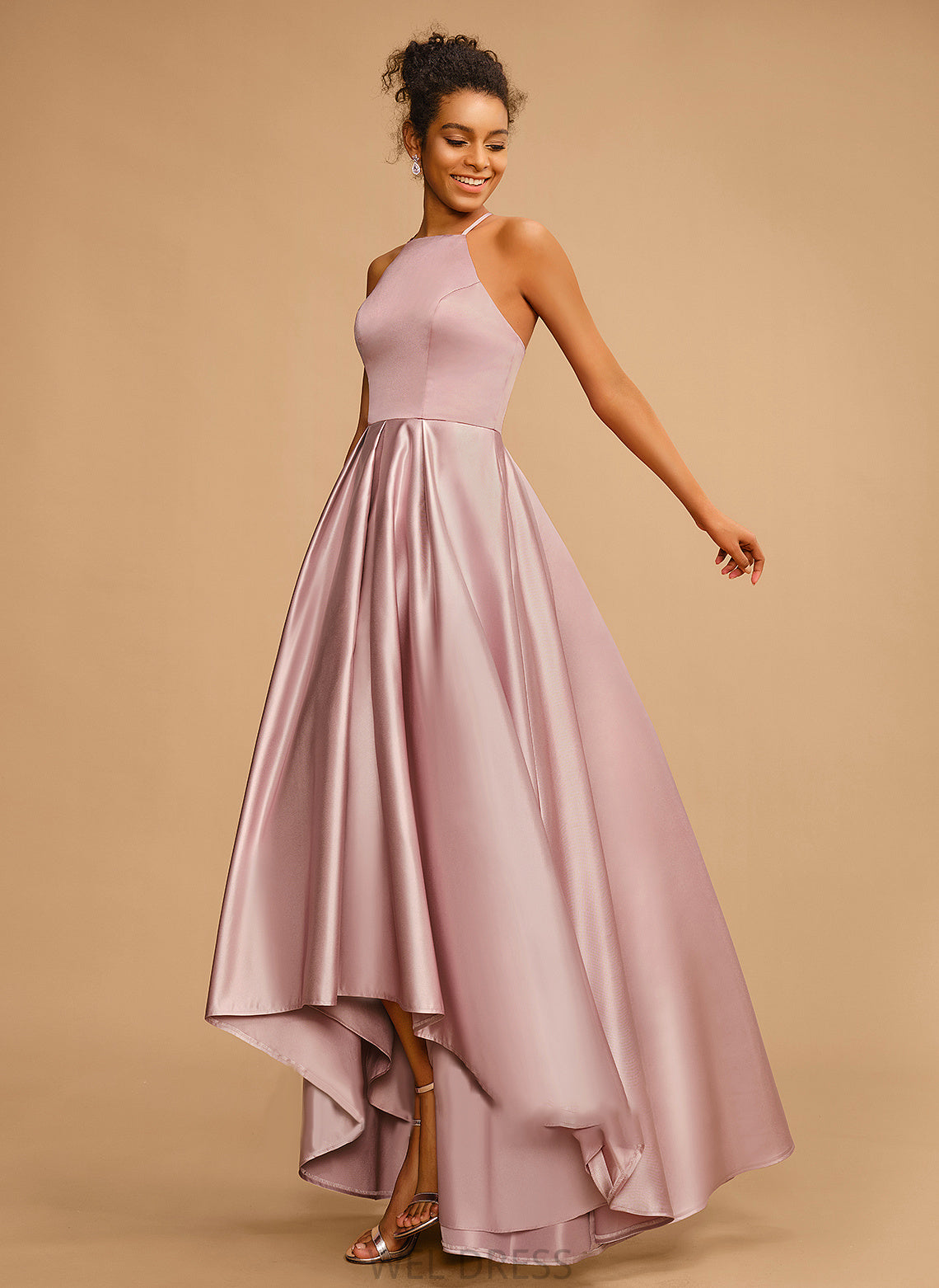 Asymmetrical A-Line Satin Kiley Prom Dresses Neckline Square