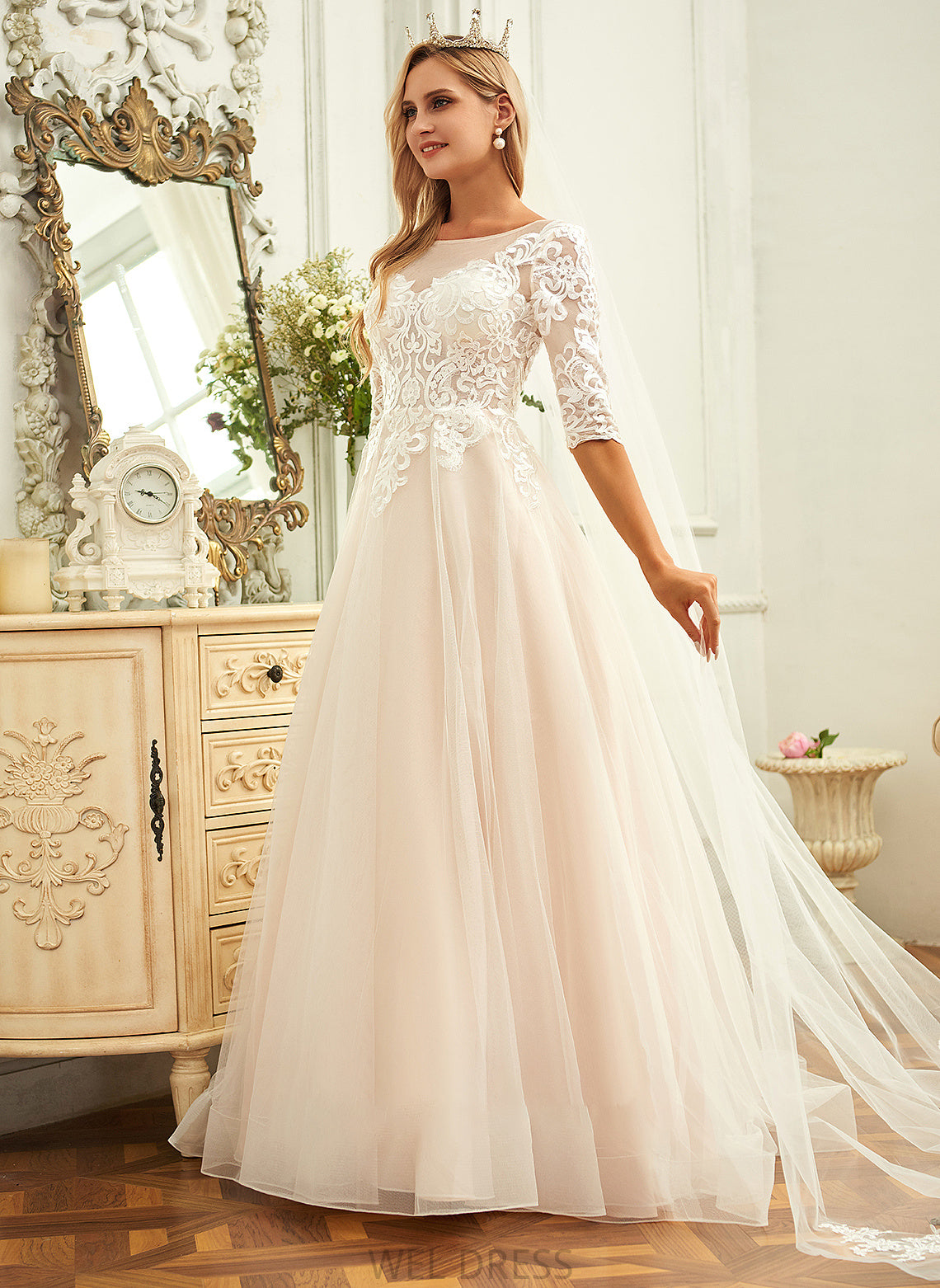 Scoop Lace Sweep Wedding Ball-Gown/Princess Keyla Neck Train Tulle Wedding Dresses Dress