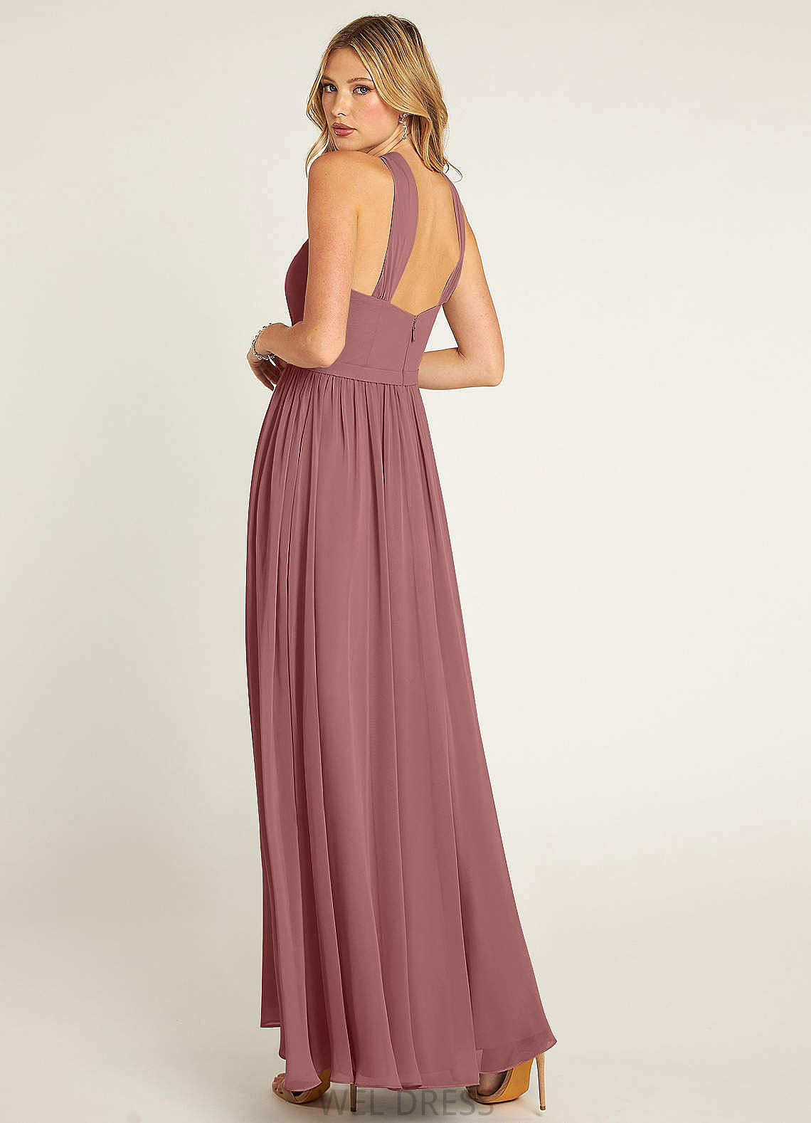 Tiffany Natural Waist Sleeveless A-Line/Princess Floor Length V-Neck Bridesmaid Dresses