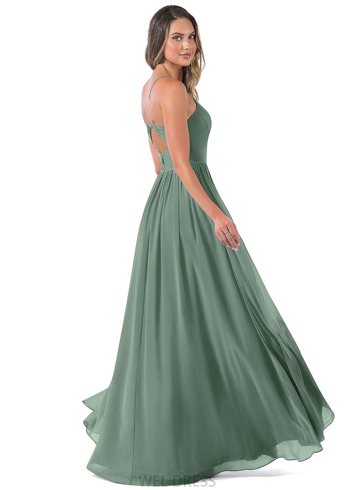 Elsie Sleeveless A-Line/Princess Spaghetti Staps Natural Waist Floor Length Bridesmaid Dresses