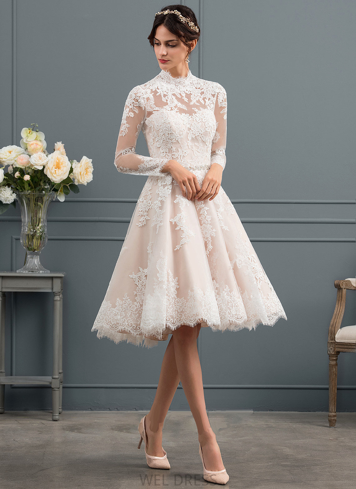 Wedding Dresses A-Line Jaelynn Lace Knee-Length Illusion Wedding Dress