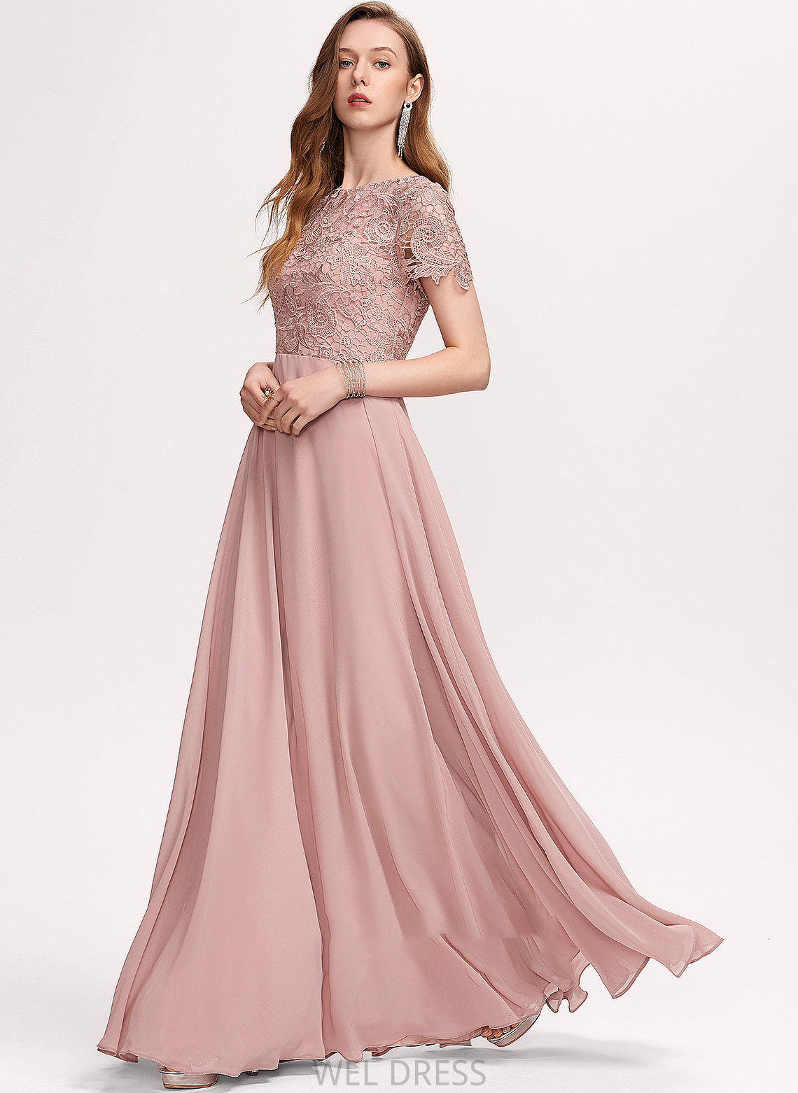 ScoopNeck Silhouette A-Line Fabric Neckline Length Embellishment Sequins Floor-Length Jenna Short Sleeves A-Line/Princess