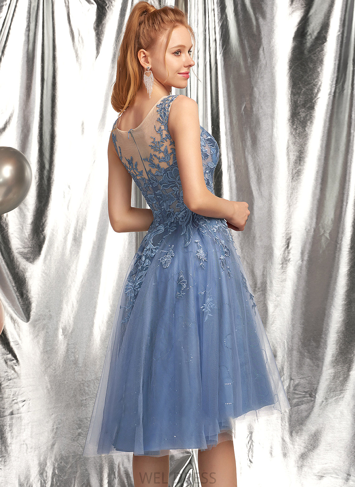 A-Line With Neck Kaylah Asymmetrical Prom Dresses Scoop Tulle Sequins