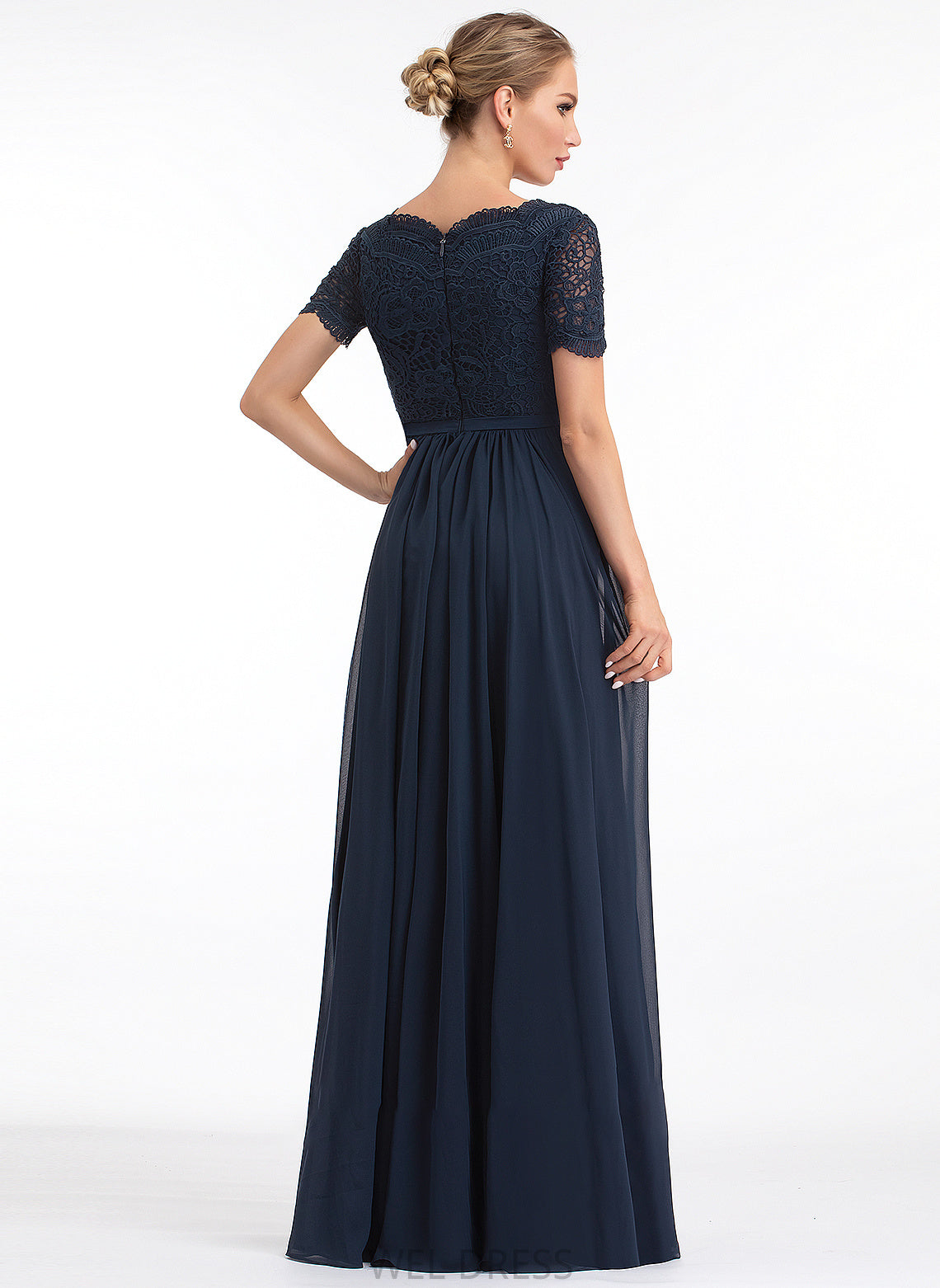 V-neck Fabric Neckline Lace Silhouette A-Line Floor-Length Length Sleeve Penelope Scoop High Low