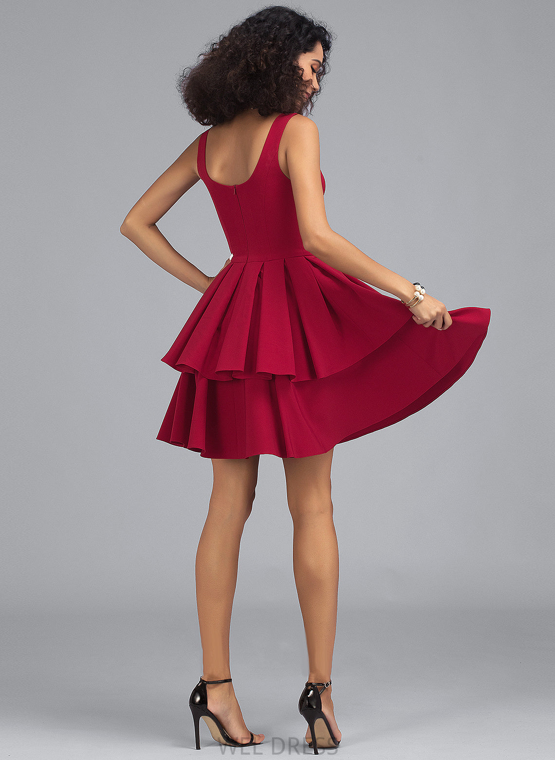 Crepe Homecoming Ruffles A-Line Dress Stretch Short/Mini With Hilary Homecoming Dresses Cascading V-neck