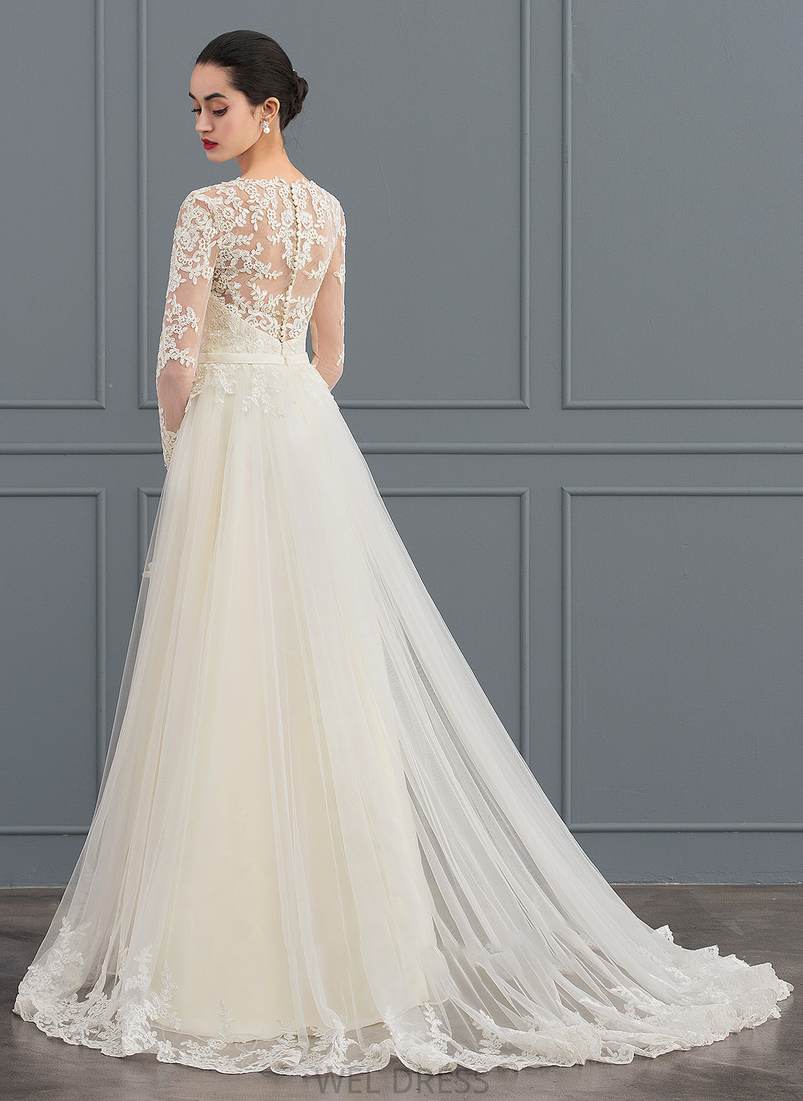 Sweep Micah Ball-Gown/Princess Train Wedding V-neck Wedding Dresses Tulle Dress