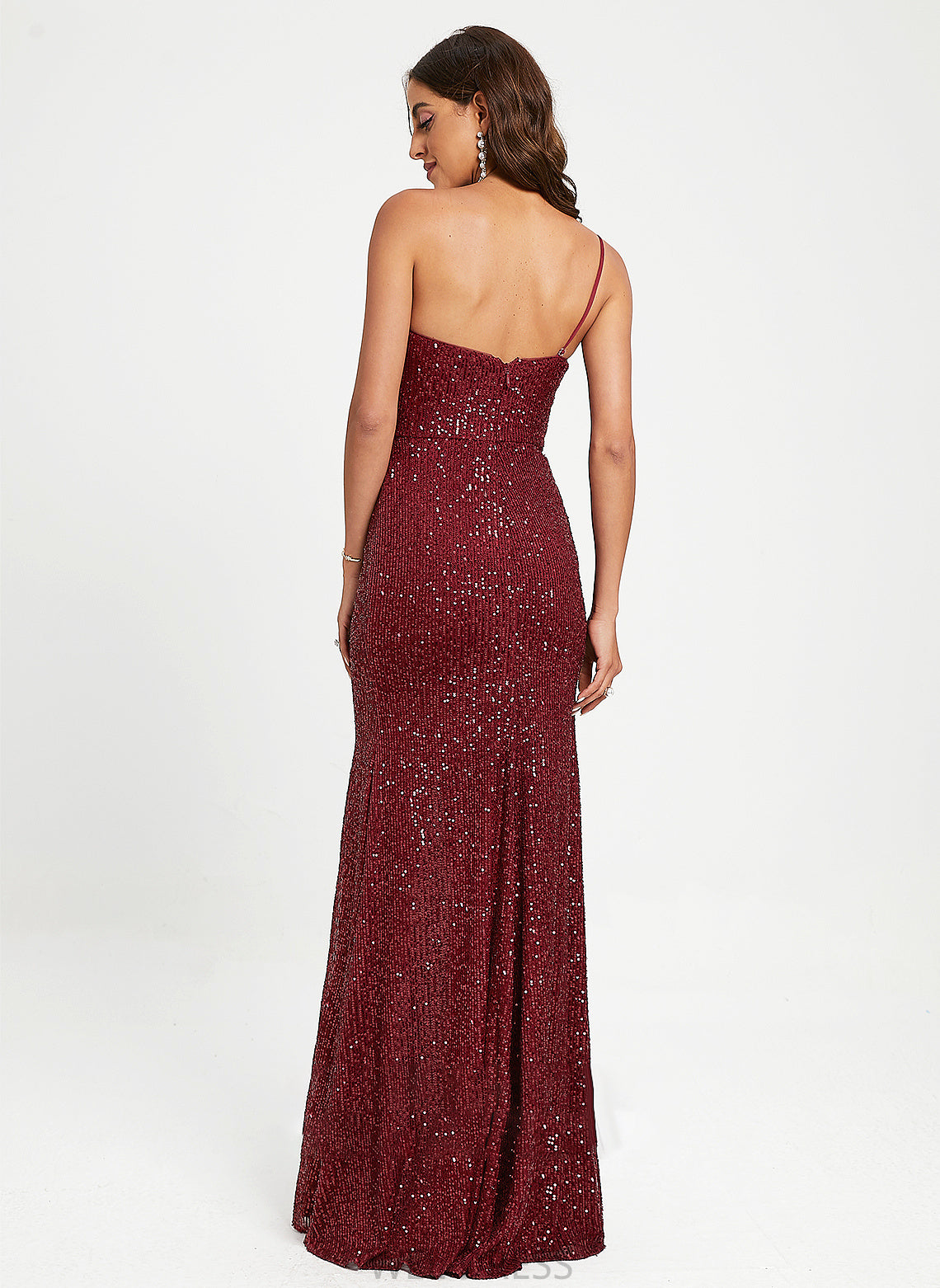 Jessica Sequins Prom Dresses Floor-Length Sheath/Column With Sequined One-Shoulder Ruffle