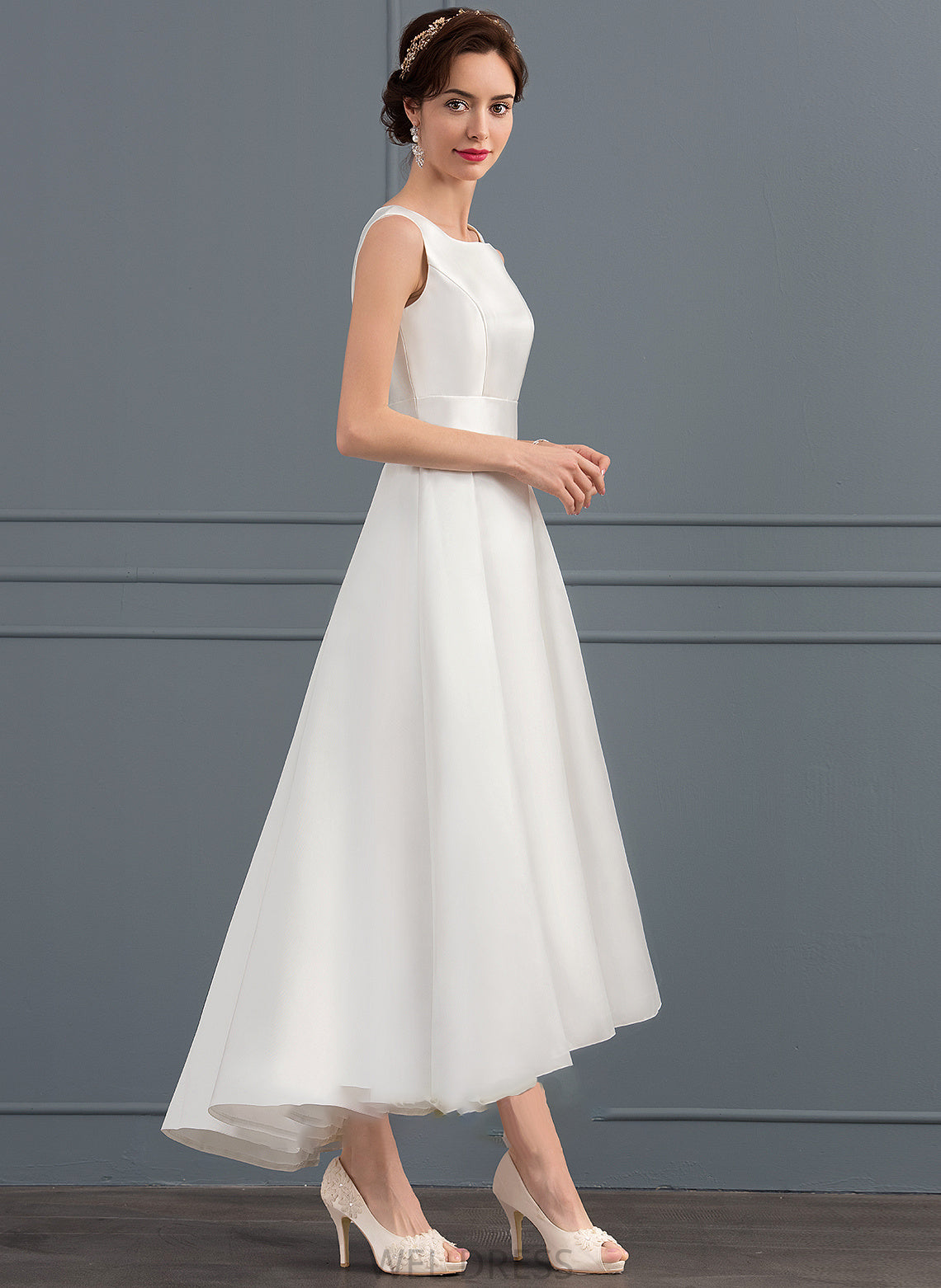 Square Satin Asymmetrical Dress Kate Wedding A-Line Wedding Dresses Neckline