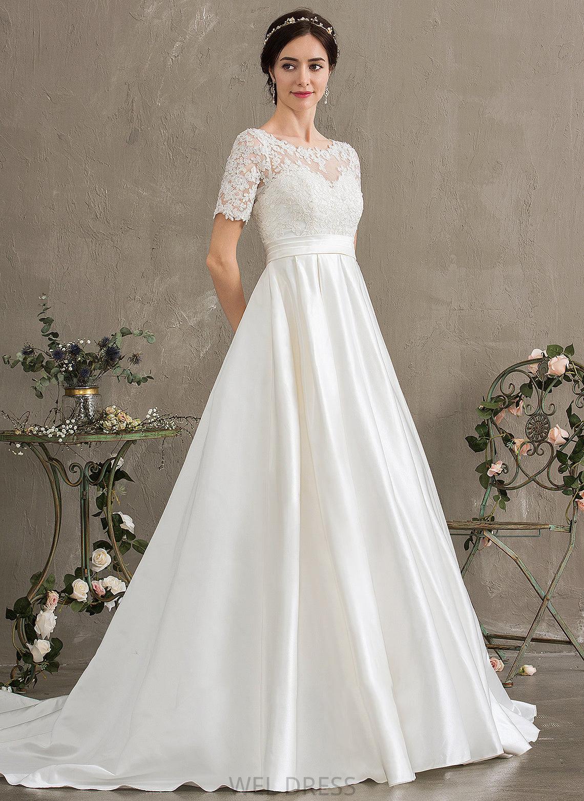 Scoop Dress Beading Court Wedding Train Pockets Ball-Gown/Princess Neck Wedding Dresses Jacey Sequins With Satin