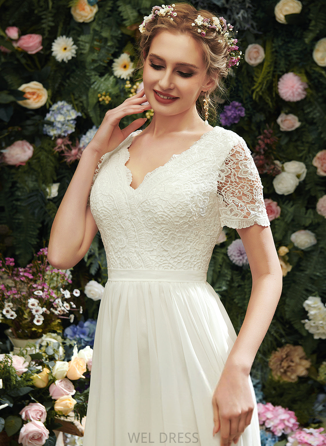 Shyanne Asymmetrical Wedding Chiffon Lace V-neck A-Line Wedding Dresses Dress