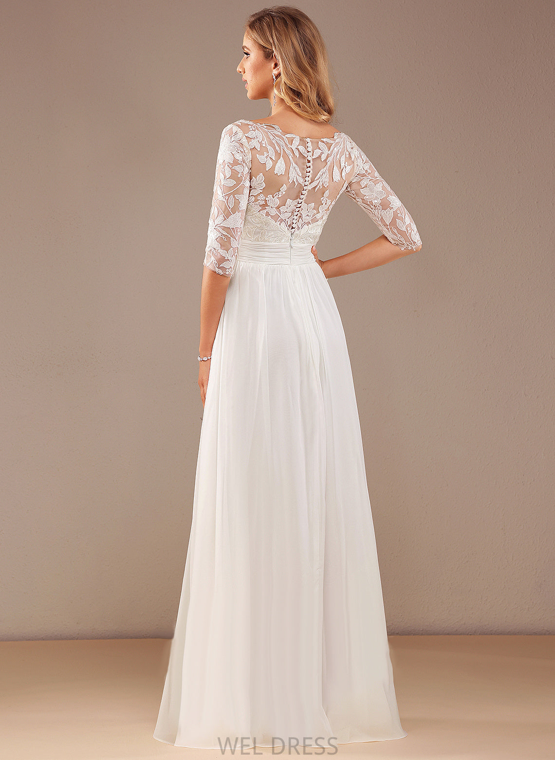Wedding Dresses Karly Chiffon A-Line Ruffle Lace Sequins V-neck Dress Wedding With Floor-Length