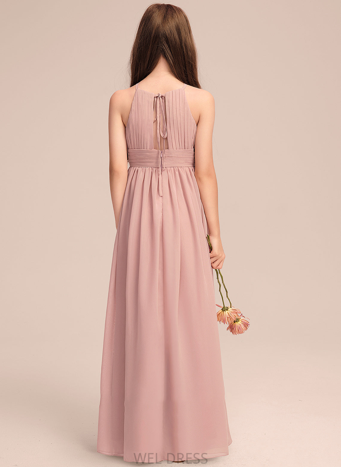Scoop A-Line Junior Bridesmaid Dresses Neck Ruffle With Chiffon Willow Floor-Length