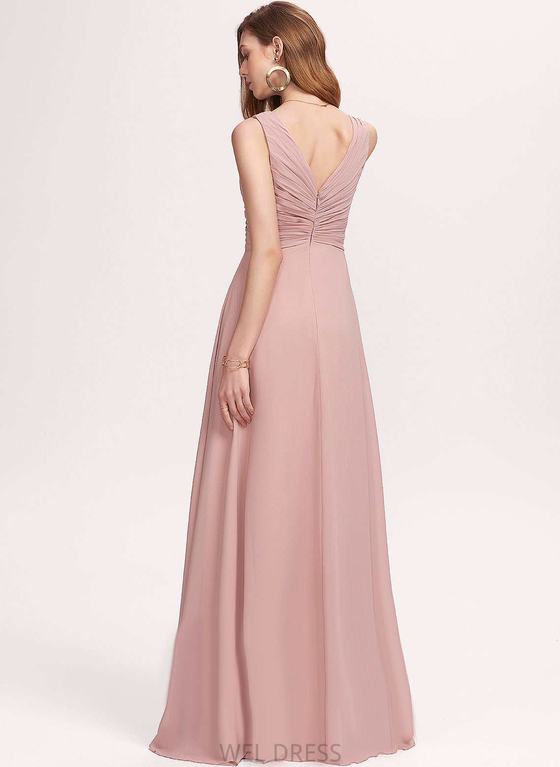 Pleated Floor-Length V-neck Belinda Chiffon A-Line Prom Dresses With