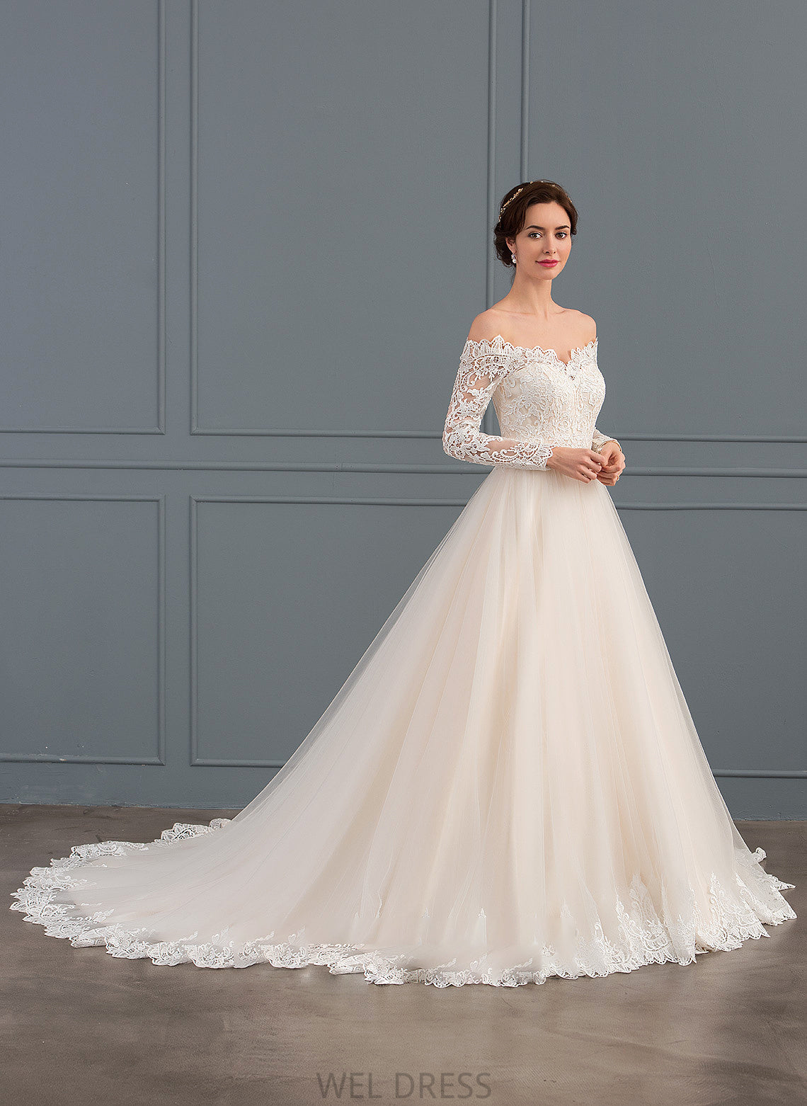 Wedding Chapel Ball-Gown/Princess Lace Tulle Kennedy Train Dress Wedding Dresses