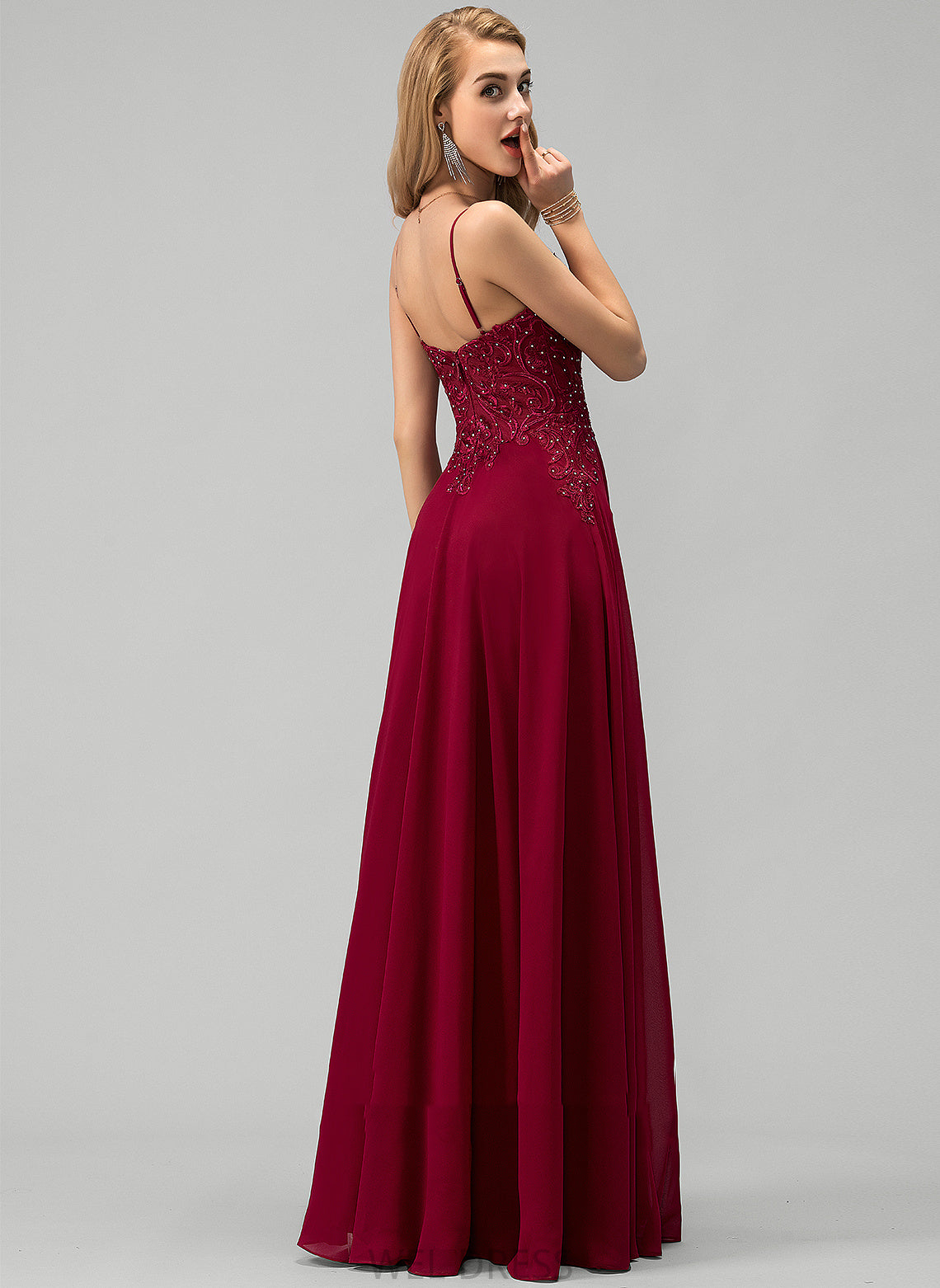 Prom Dresses With Floor-Length Sweetheart Lace Mariana Beading Sequins A-Line Chiffon