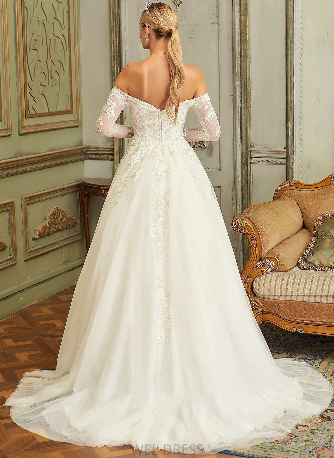 Dress Lace Off-the-Shoulder With Sarahi Ball-Gown/Princess Wedding Train Tulle Lace Wedding Dresses Sweep