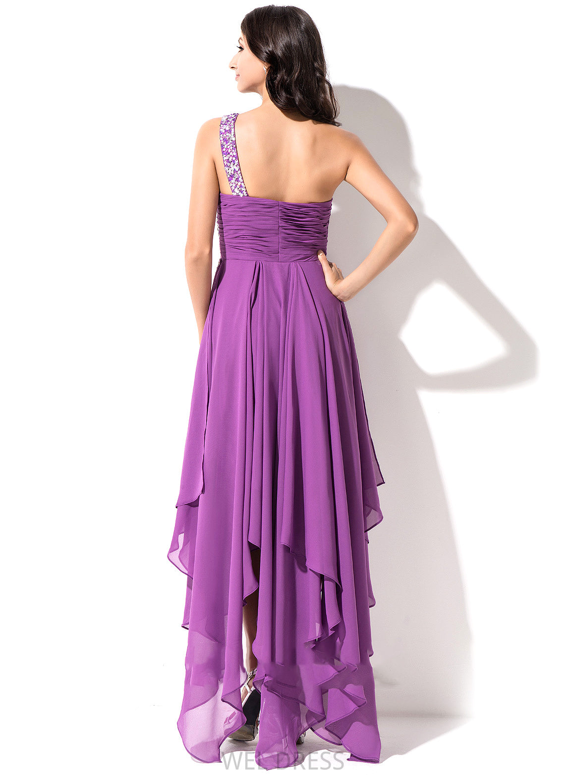 Chiffon Homecoming Dresses A-Line One-Shoulder Dress Homecoming Asymmetrical Mckenzie Sequins Ruffle Beading With