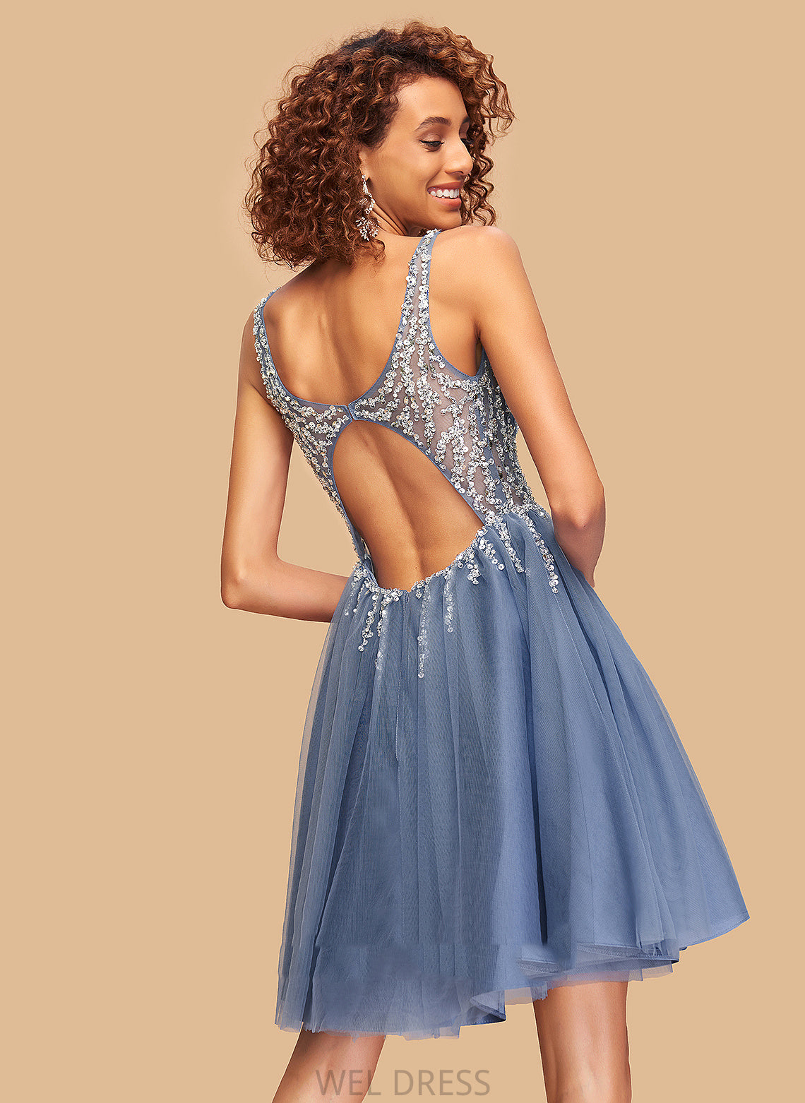 Short/Mini Homecoming Dresses Nia A-Line With Homecoming Dress Tulle V-neck Beading Sequins