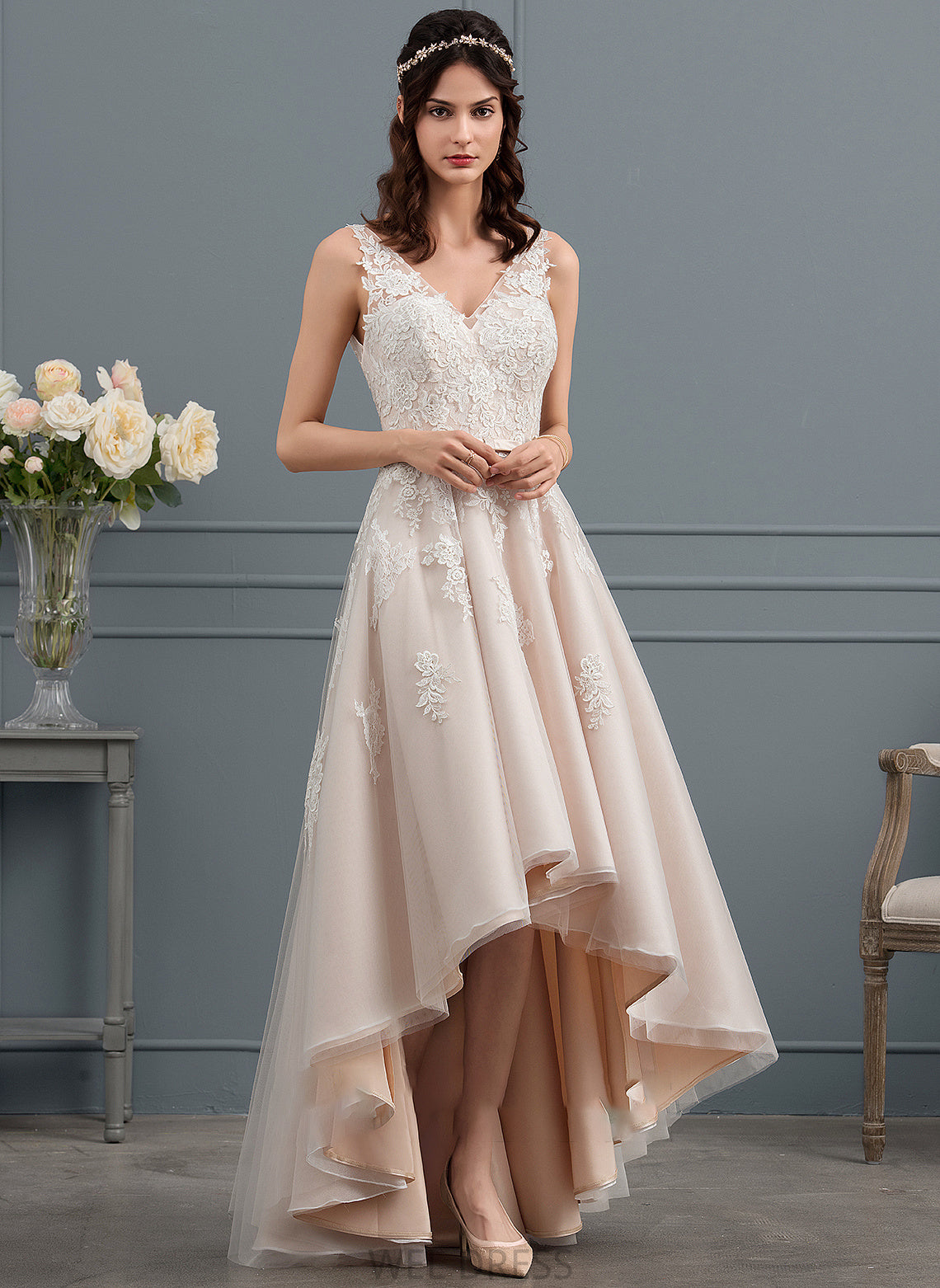 Wedding Lace Kelsie Dress Wedding Dresses V-neck A-Line Bow(s) Tulle With Asymmetrical