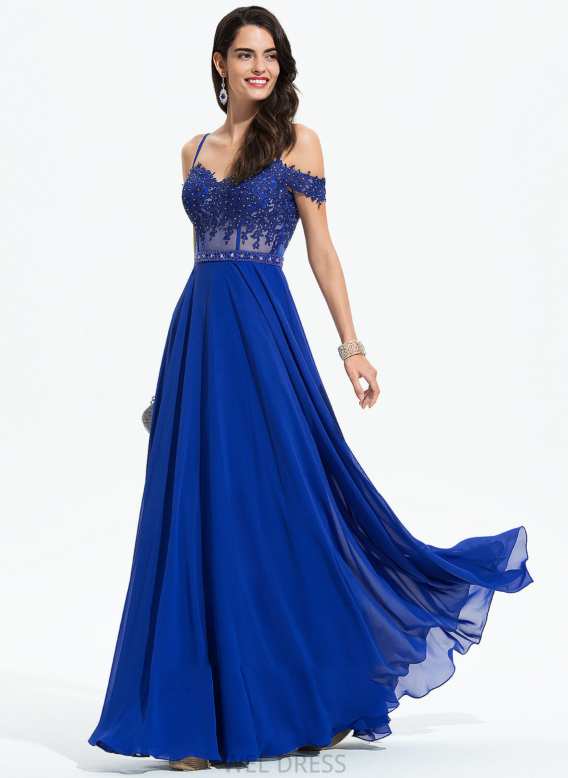 Beading Sequins Floor-Length Off-the-Shoulder With Beatrice Chiffon A-Line Prom Dresses Sweetheart