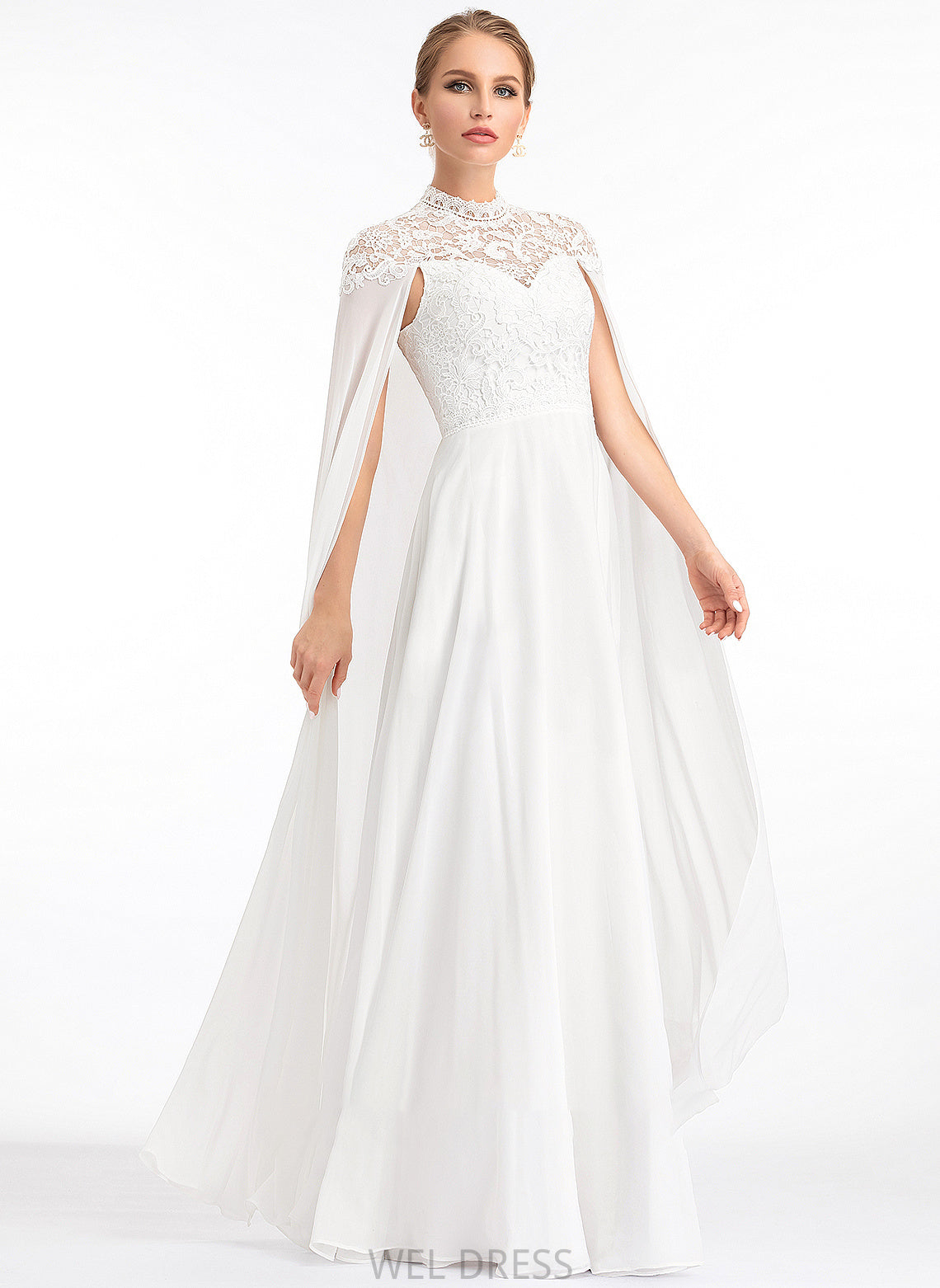Wedding Floor-Length Neck High A-Line Dress Wedding Dresses Chiffon Erica