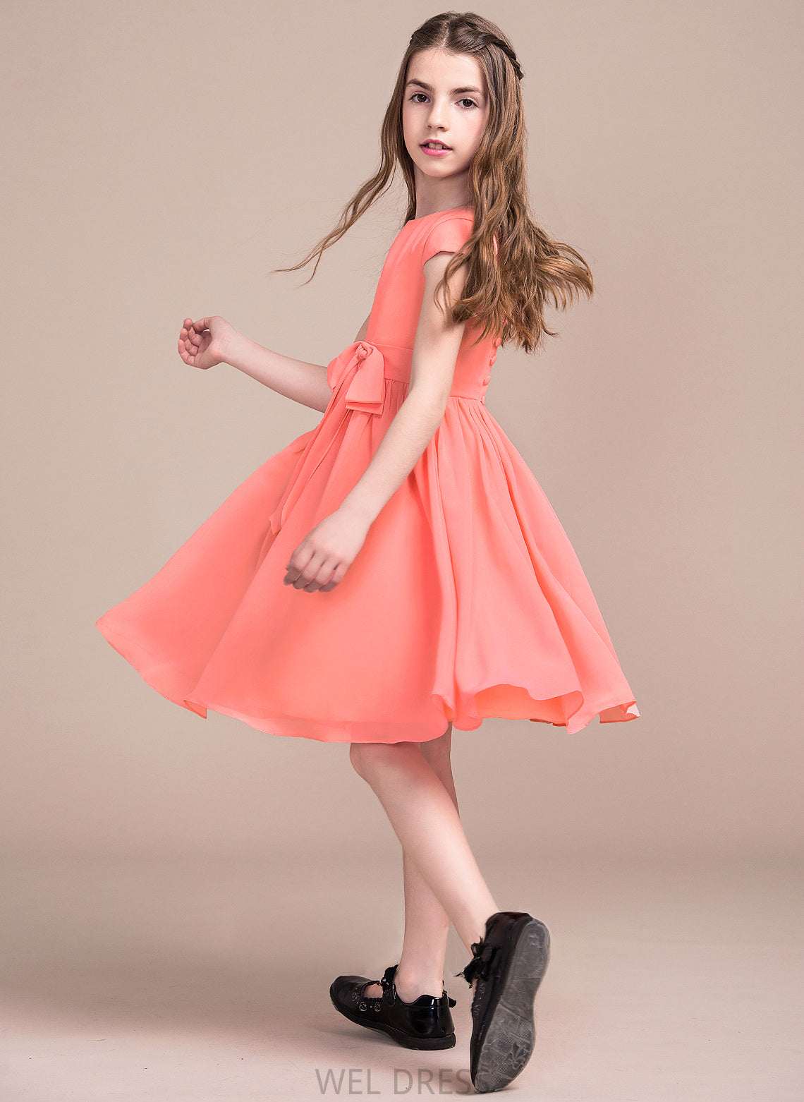 Bow(s) Scoop Junior Bridesmaid Dresses Knee-Length A-Line Chiffon Neck With Jaelynn