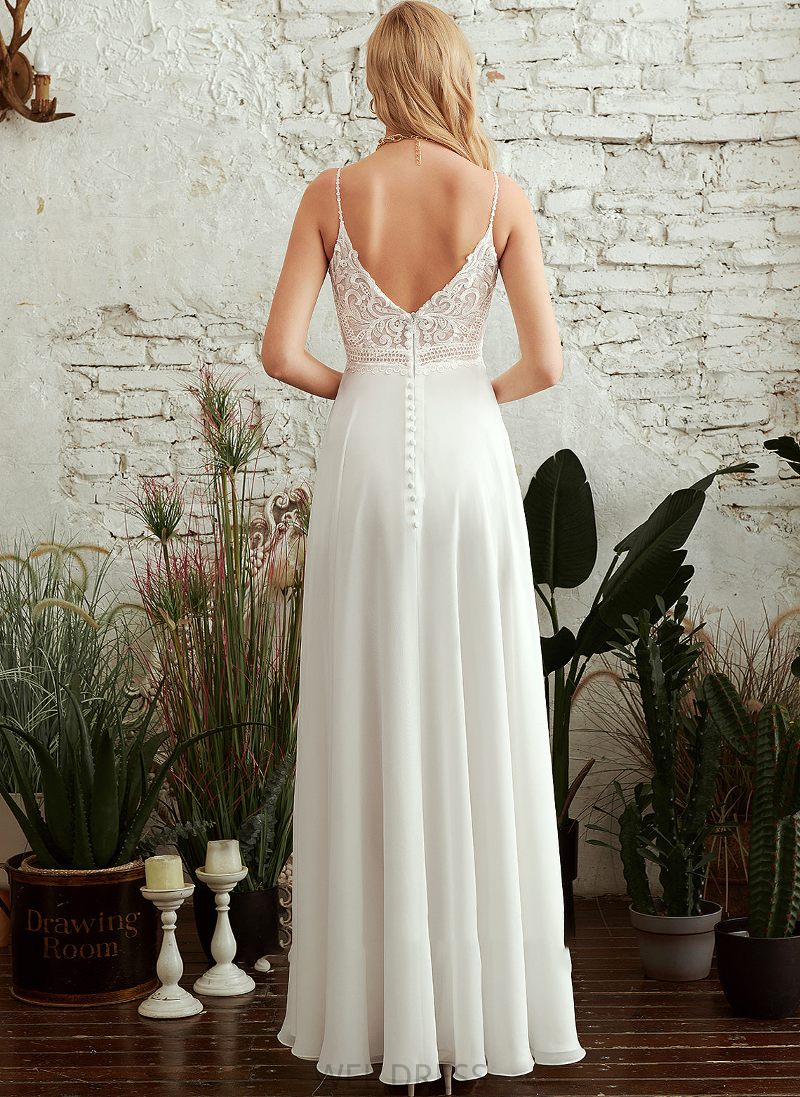 Wedding Split Floor-Length A-Line Wedding Dresses V-neck With Dress Isis Front