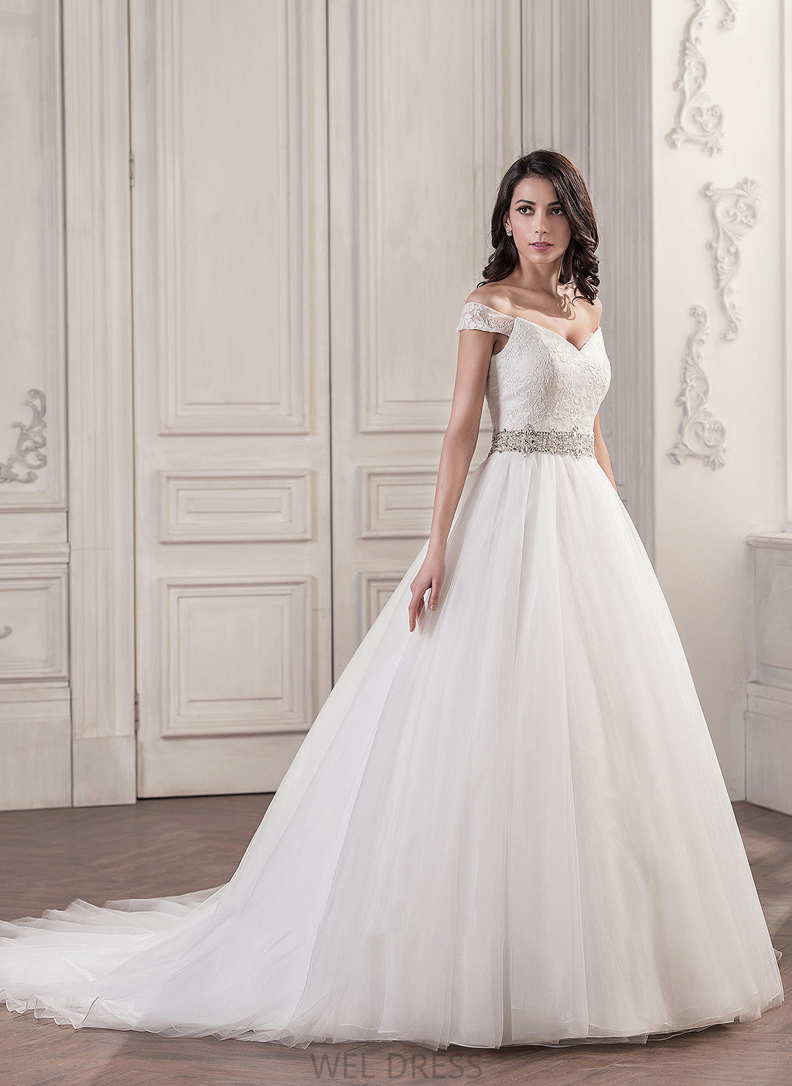 Wedding Dresses Train Ball-Gown/Princess Tulle Cathedral Sequins Shyann Wedding Dress With Beading