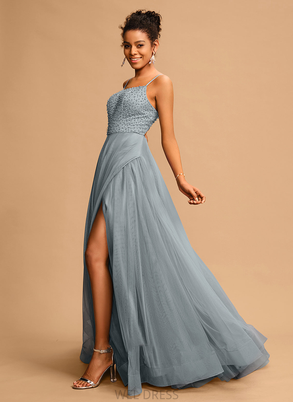 Square Floor-Length Beading Neckline Prom Dresses Sequins With Tulle Deja Ball-Gown/Princess