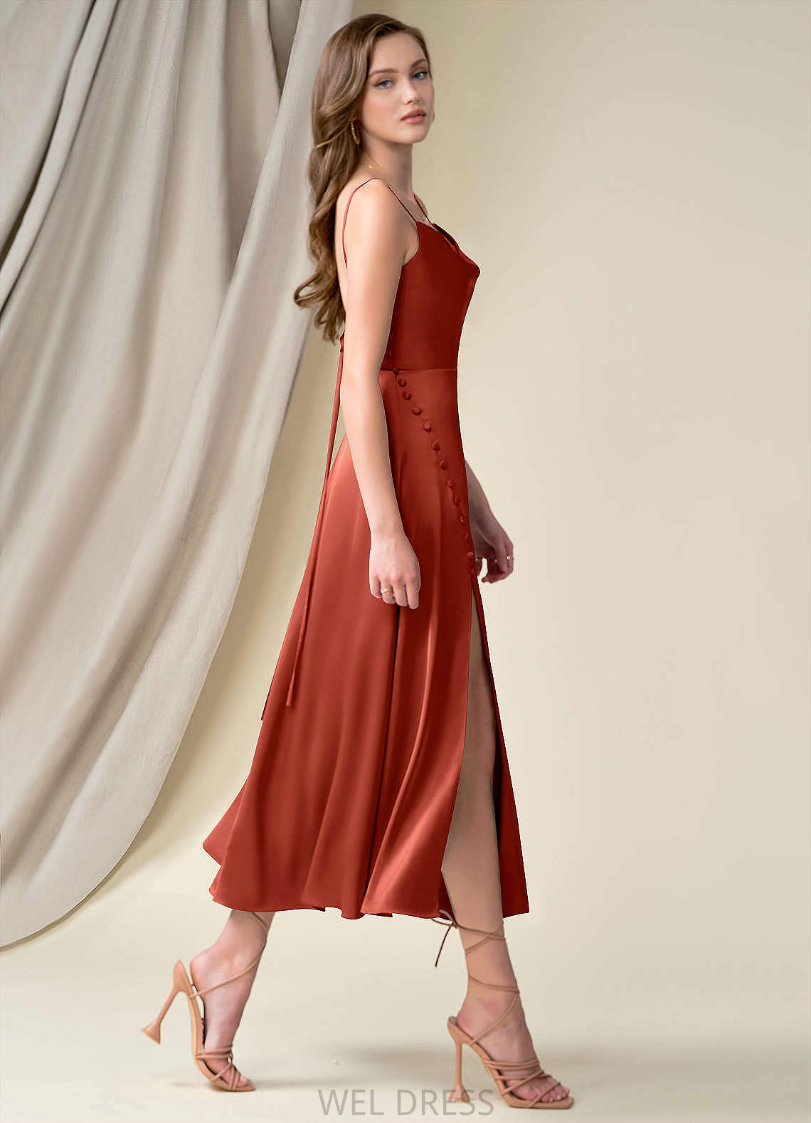 Kenzie Spaghetti Staps Sleeveless A-Line/Princess Natural Waist Floor Length Bridesmaid Dresses