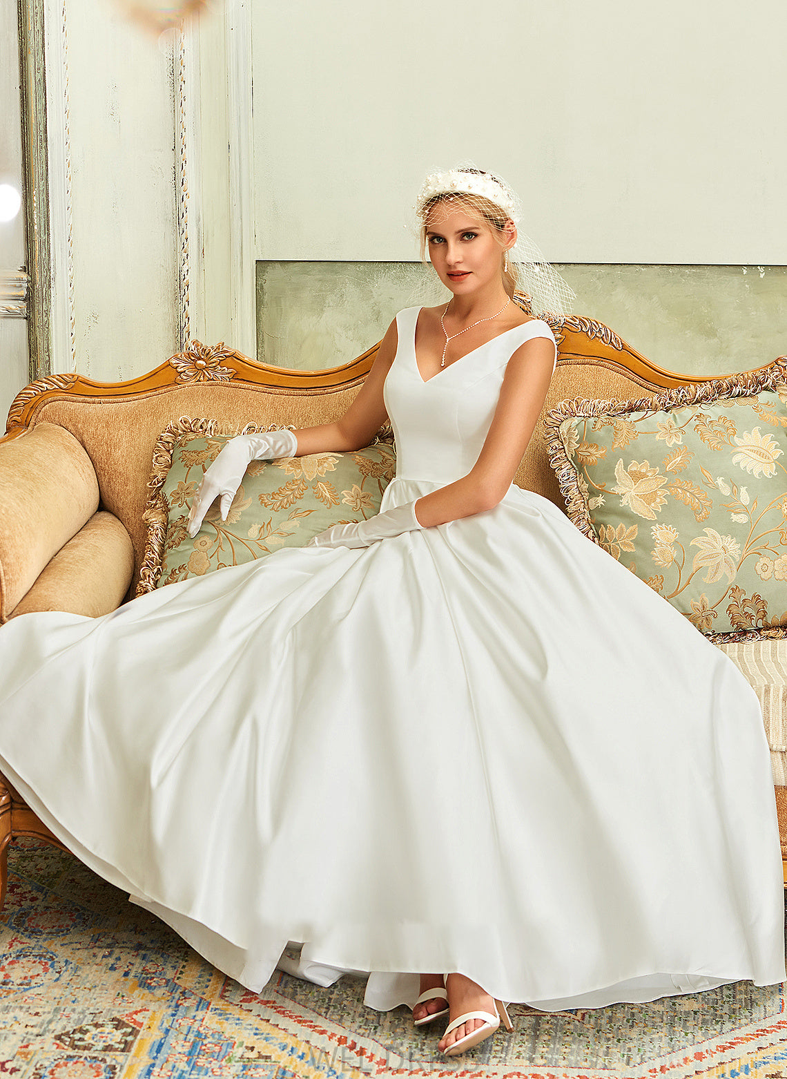 With Ball-Gown/Princess Jocelyn V-neck Dress Pockets Asymmetrical Satin Wedding Wedding Dresses