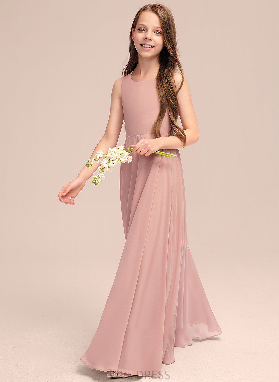 Cristina Junior Bridesmaid Dresses Floor-Length With A-Line Bow(s) Scoop Neck Chiffon