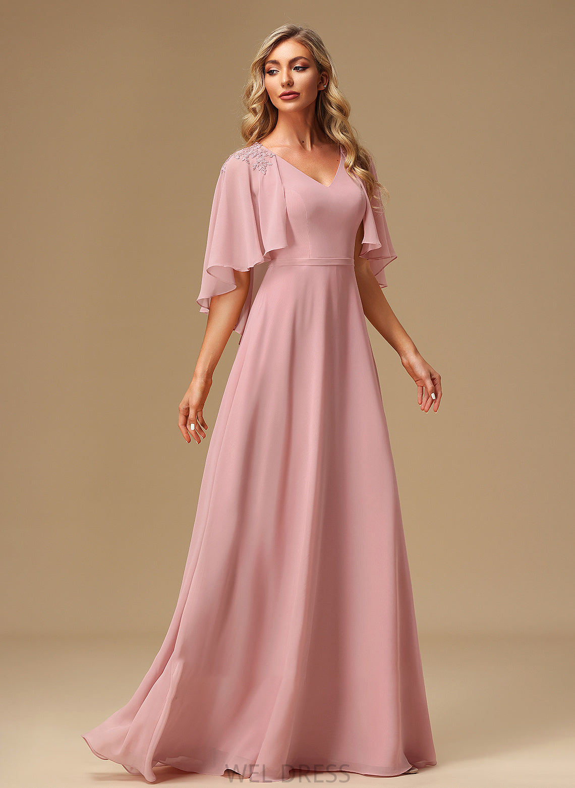 V-neck Silhouette Embellishment Length A-Line Floor-Length Lace Fabric Neckline Gianna A-Line/Princess Sleeveless