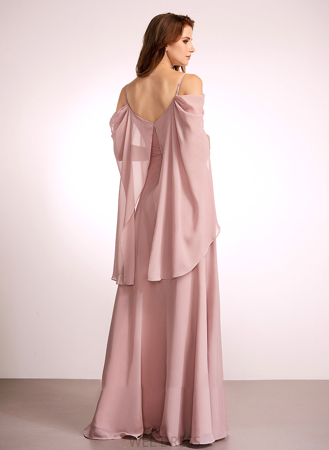 V-neck Fabric Floor-Length Length A-Line Straps Neckline Silhouette Vivian Floor Length Sleeveless Natural Waist