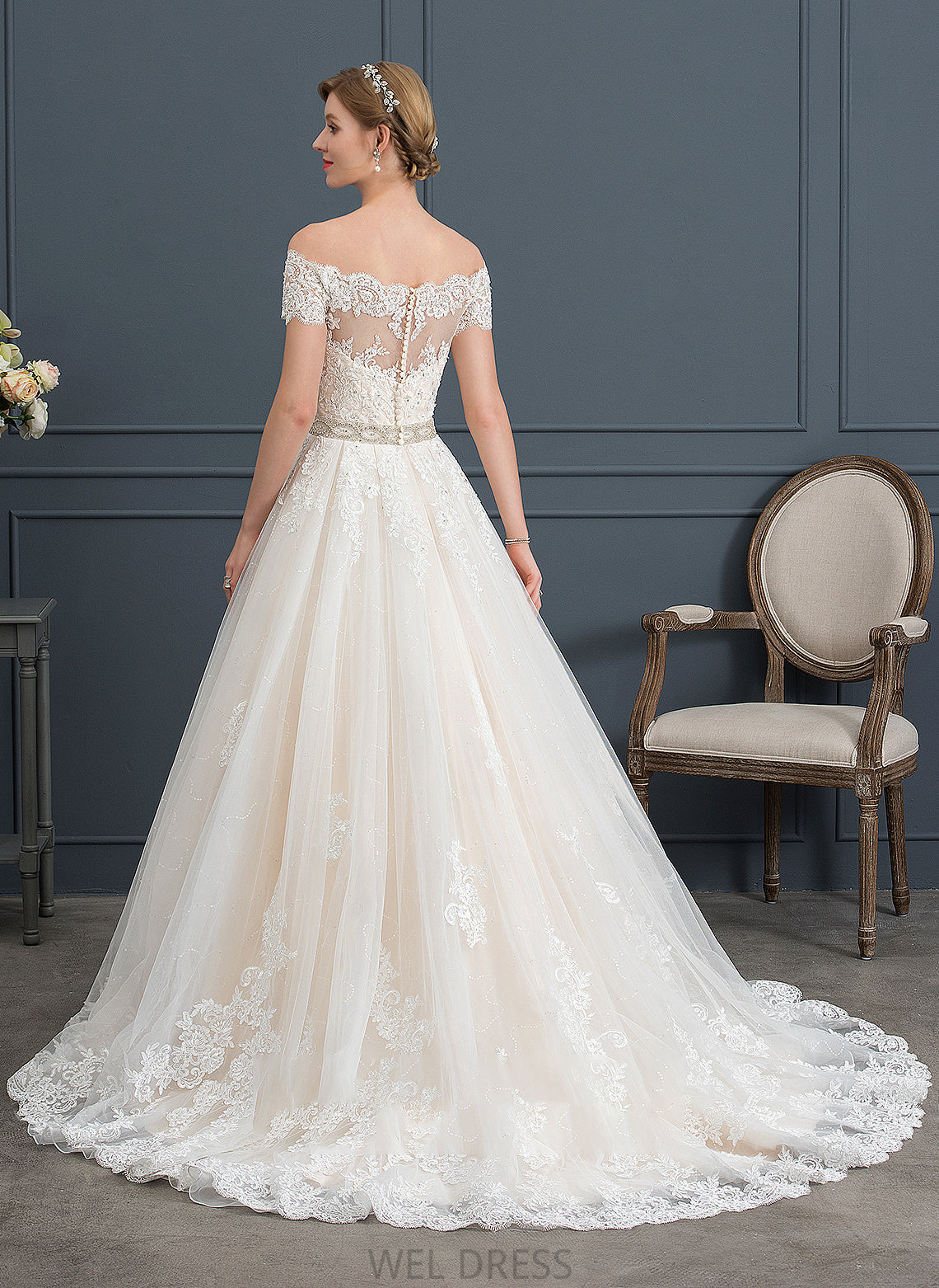 Court Sequins Wedding Dresses With Wedding Ball-Gown/Princess Beading Lilliana Train Tulle Dress