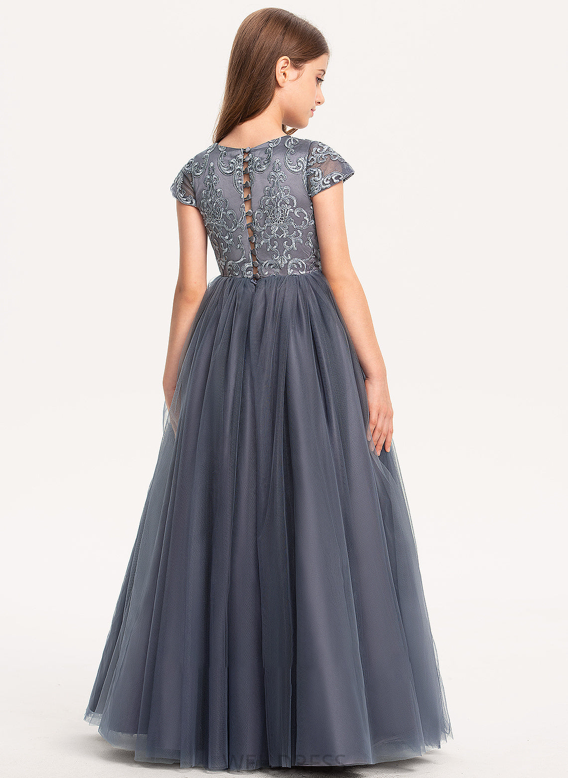 Floor-Length Neck Ball-Gown/Princess Junior Bridesmaid Dresses Cameron Lace Scoop Tulle