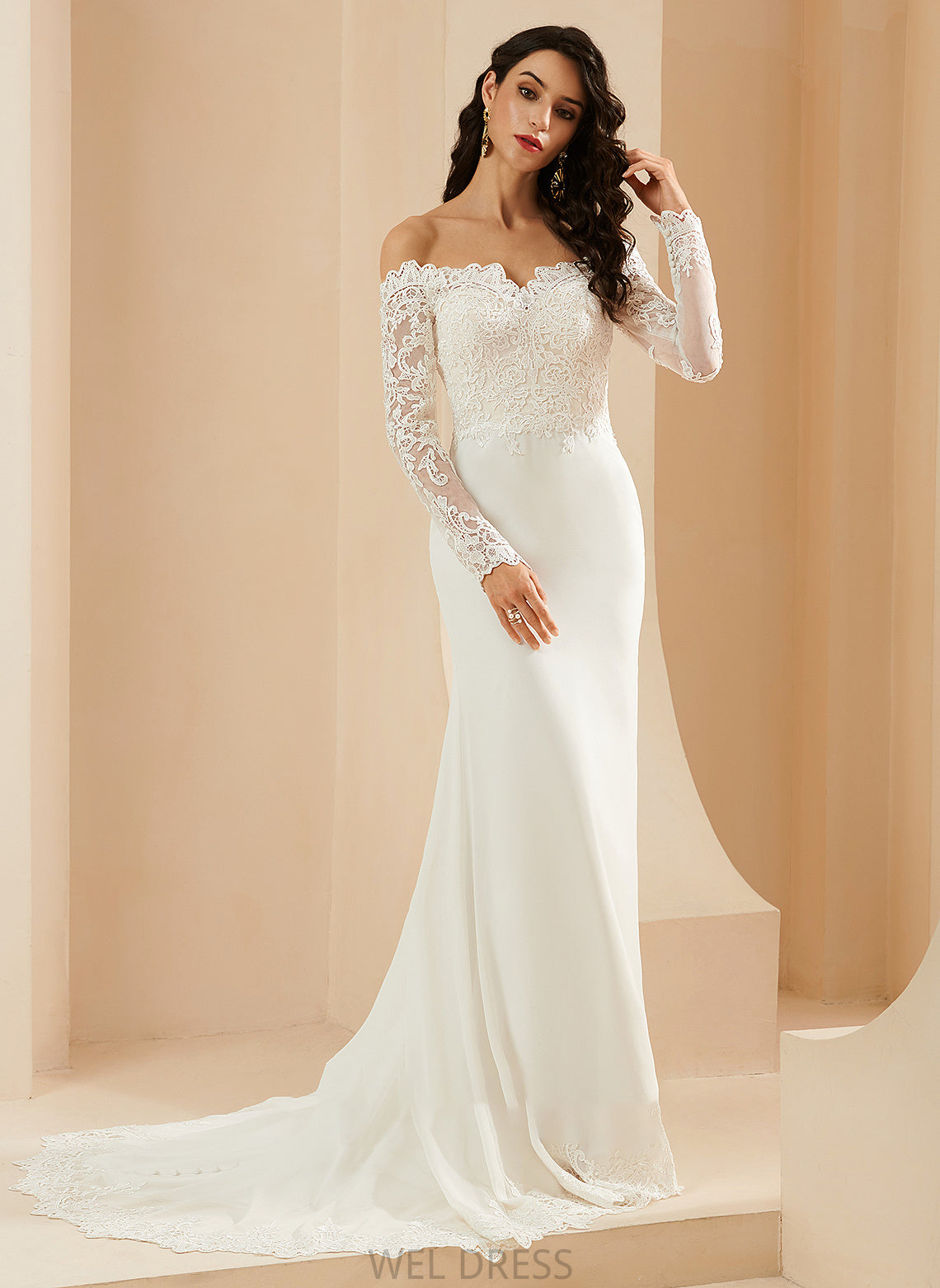 Off-the-Shoulder Dress Trumpet/Mermaid Jaslyn Wedding Lace With Wedding Dresses Court Train