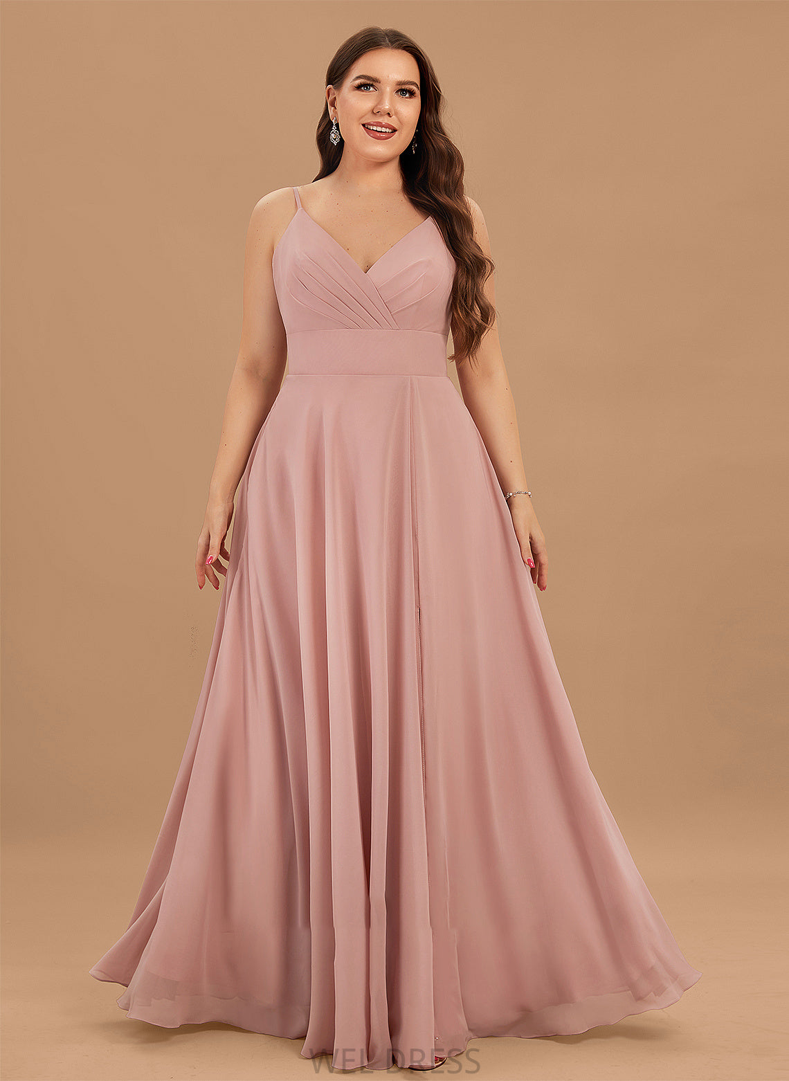 Ruffle Pockets A-Line Prom Dresses Floor-Length Chiffon V-neck Kayleigh With