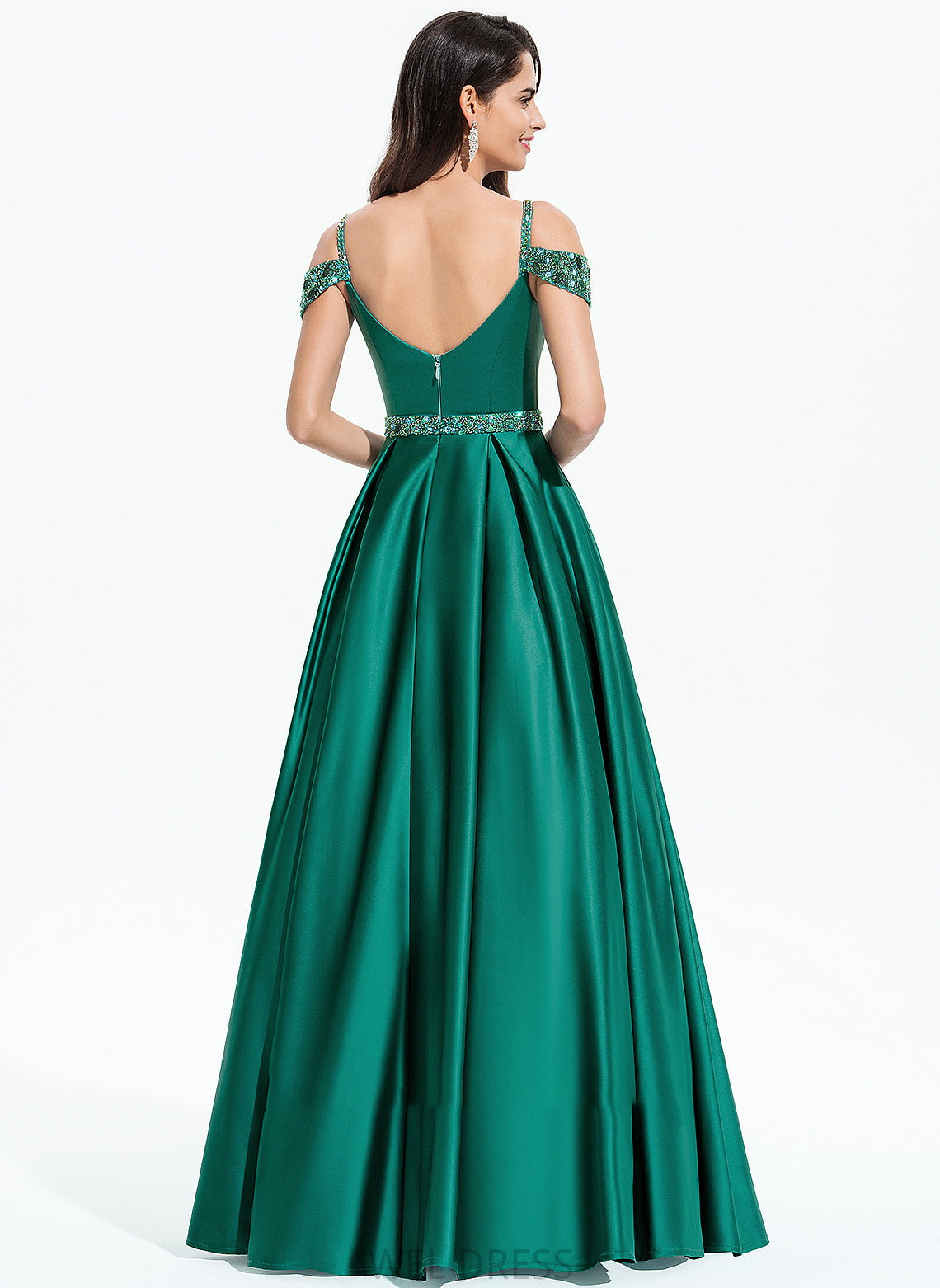 Esperanza Ball-Gown/Princess Prom Dresses Satin V-neck Floor-Length Sequins Beading With