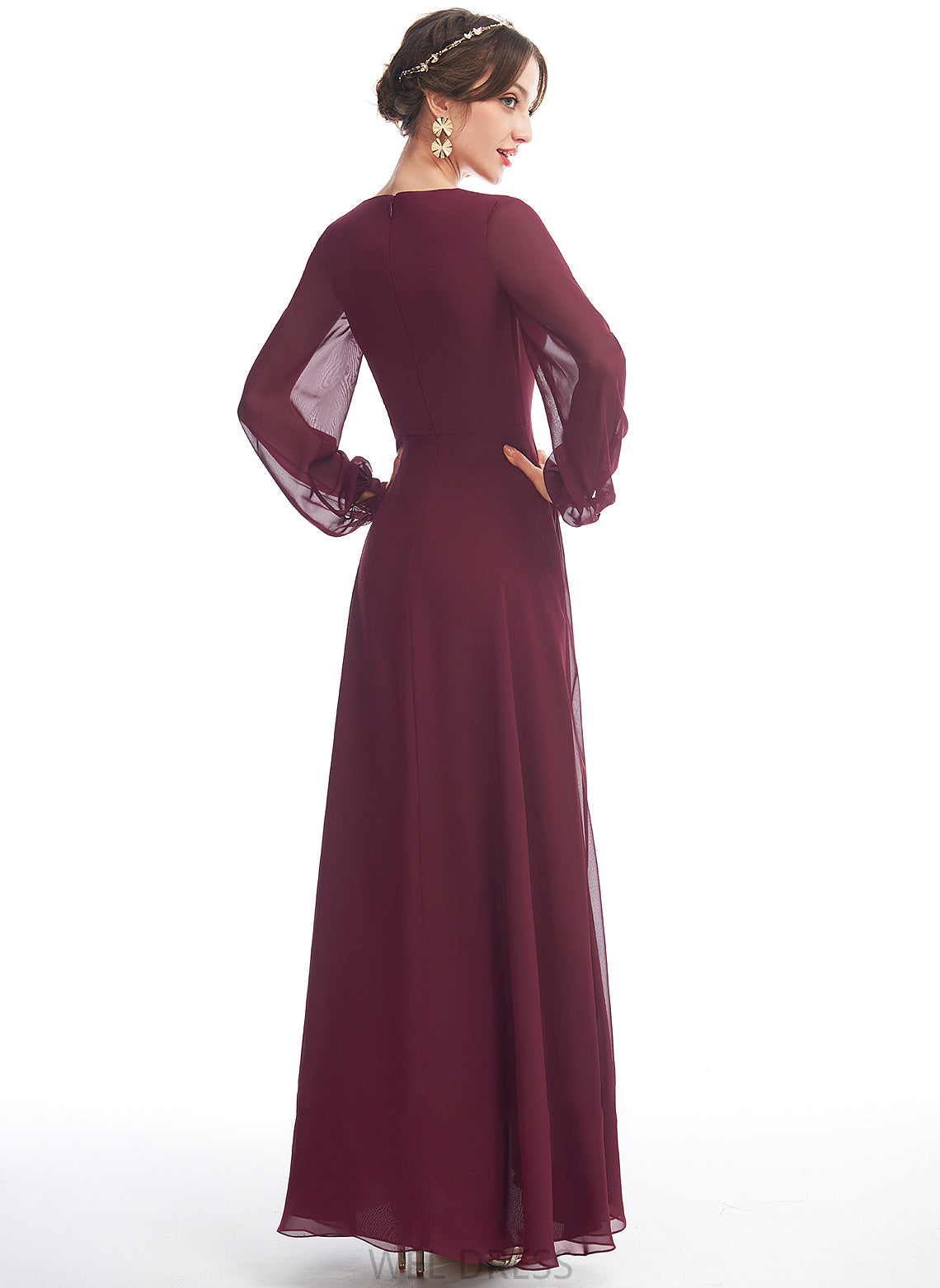 Fabric Silhouette Length Neckline A-Line Ruffle Asymmetrical Embellishment V-neck Janelle A-Line/Princess Natural Waist