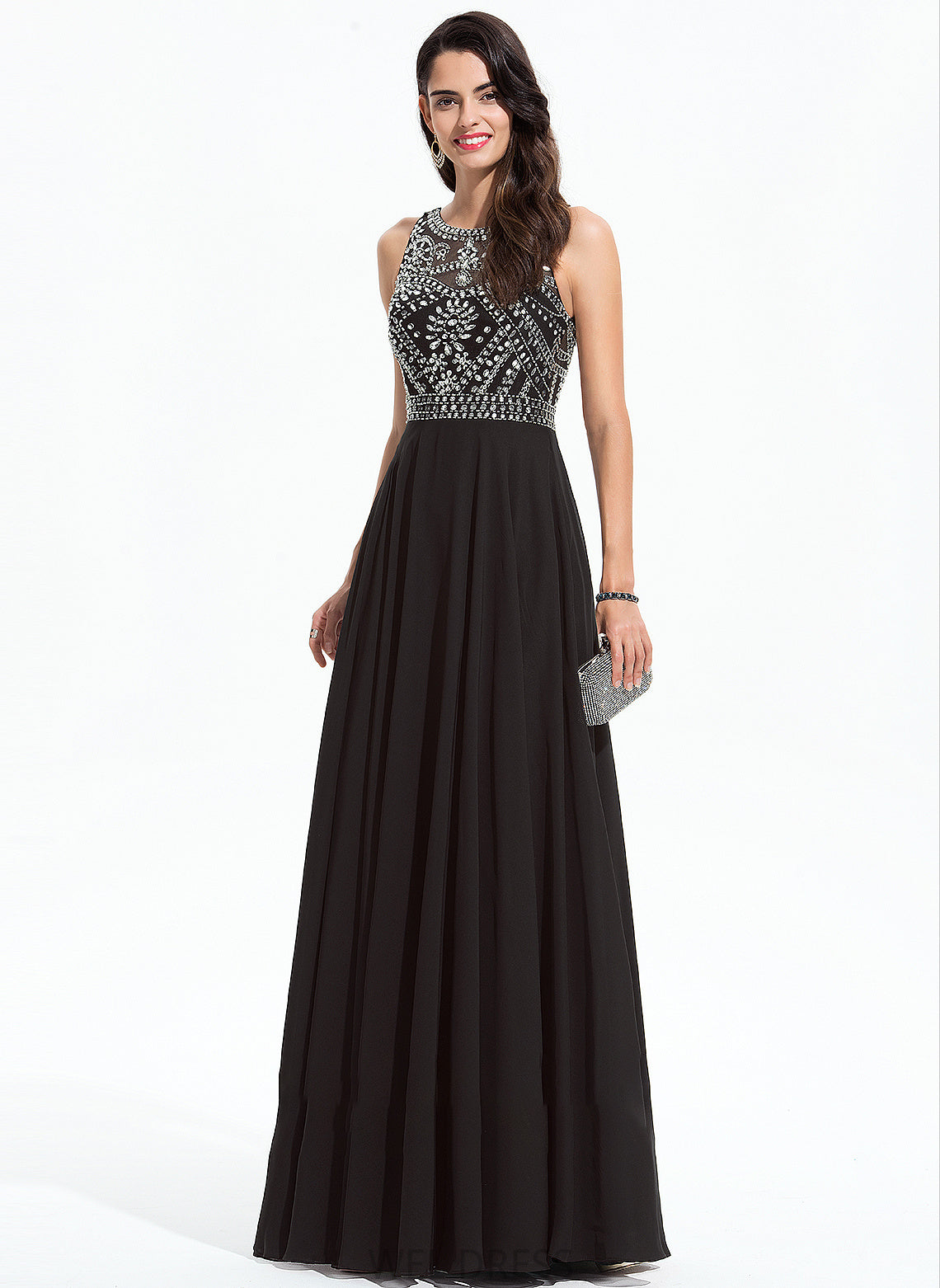 Prom Dresses Neck Scoop Chiffon Beading With A-Line Lilyana Floor-Length Sequins