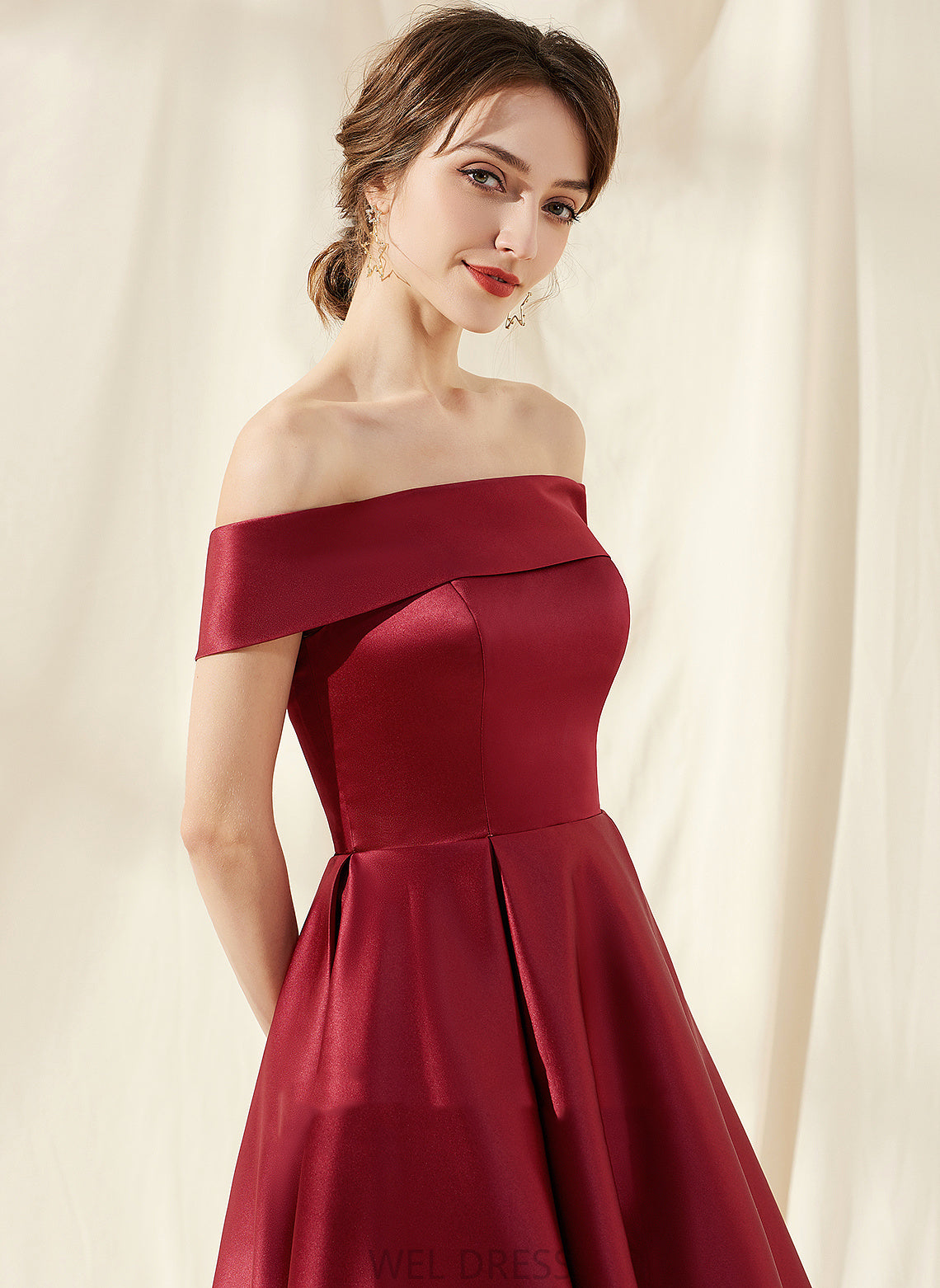 Homecoming Anika Dress Off-the-Shoulder Pockets Asymmetrical Satin A-Line With Homecoming Dresses