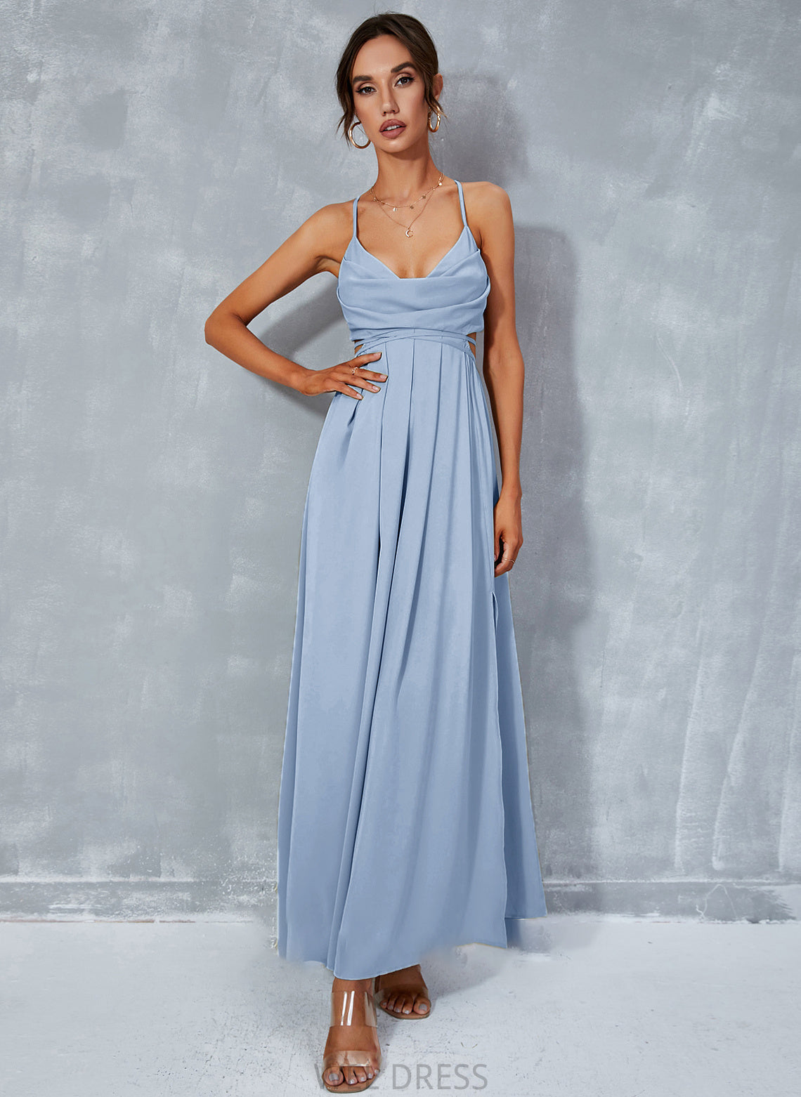 Split Ankle-Length Cowl Prom Dresses With Neck Rachael Front A-Line
